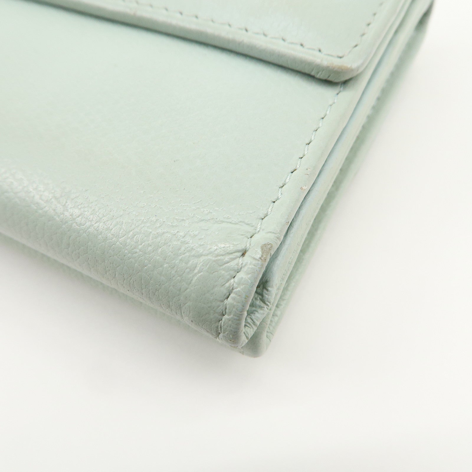 CHANEL COCO Button Leather Double Hook Wallet Mint blue A20902 Used