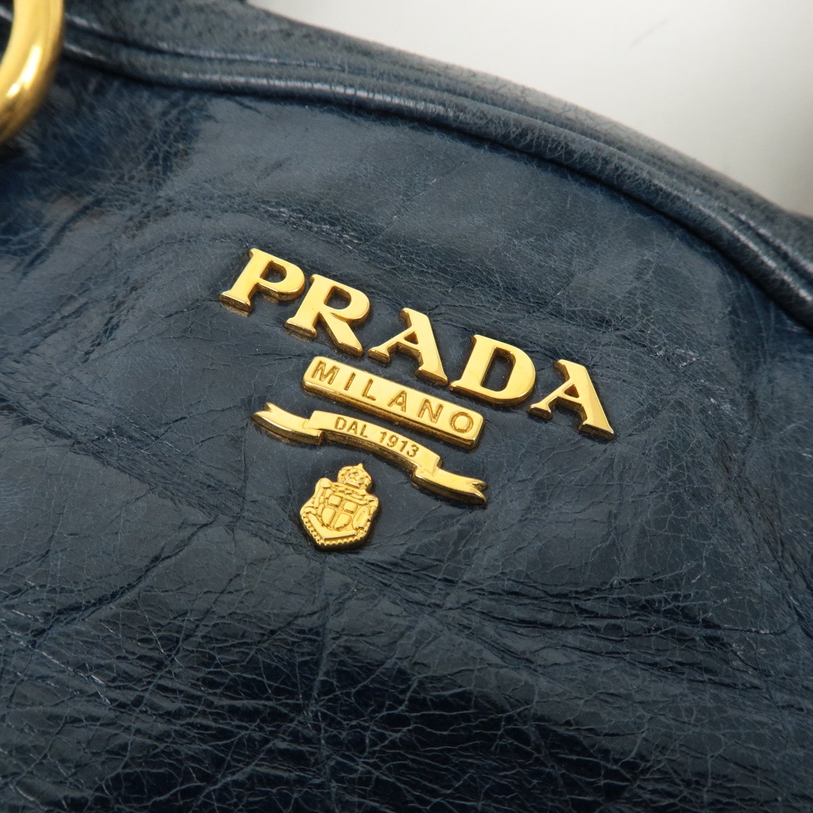 PRADA Leather 2way Hand Bag Shoulder Bag Blue BL0821