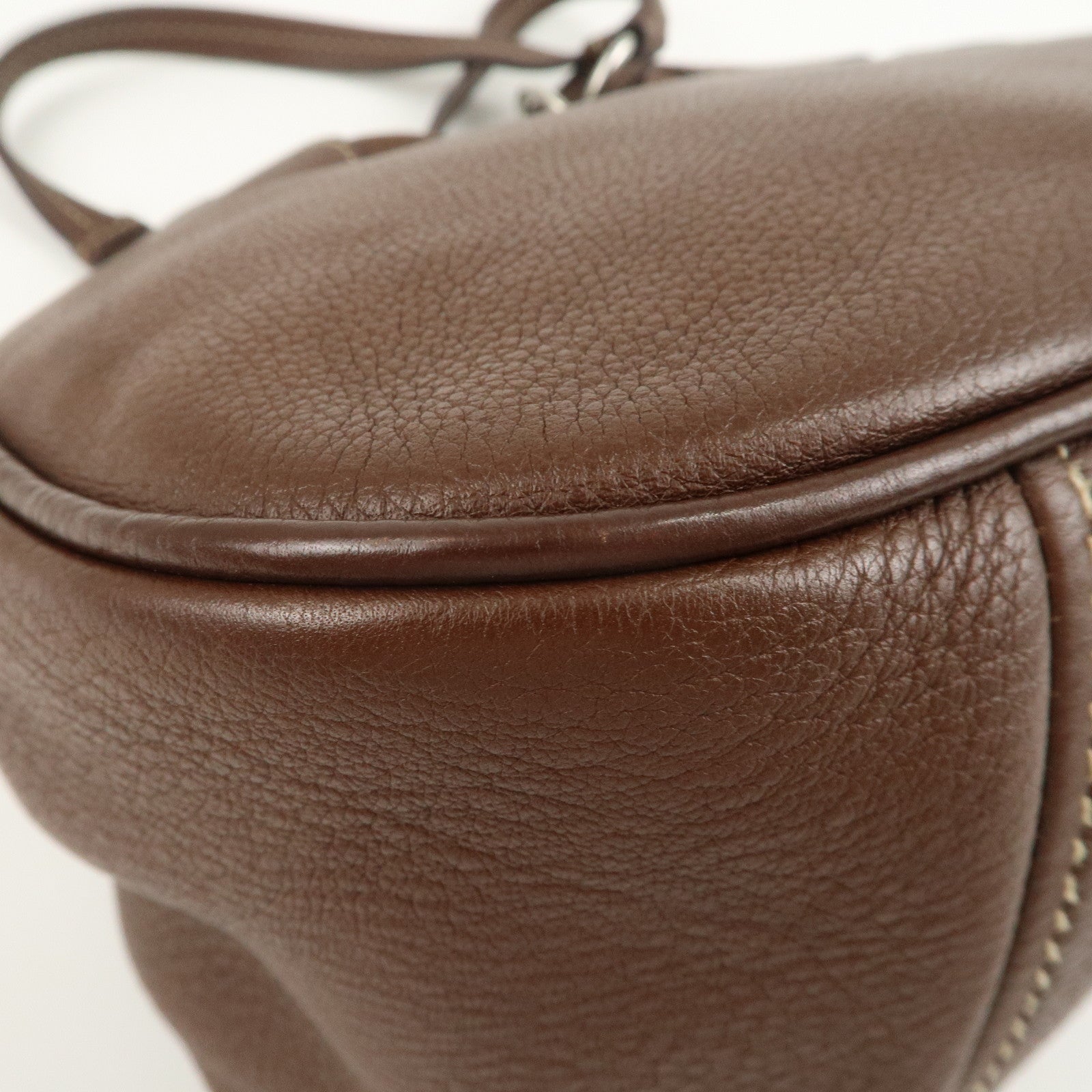 PRADA Logo Leather Shoulder Bag Hand Bag Brown