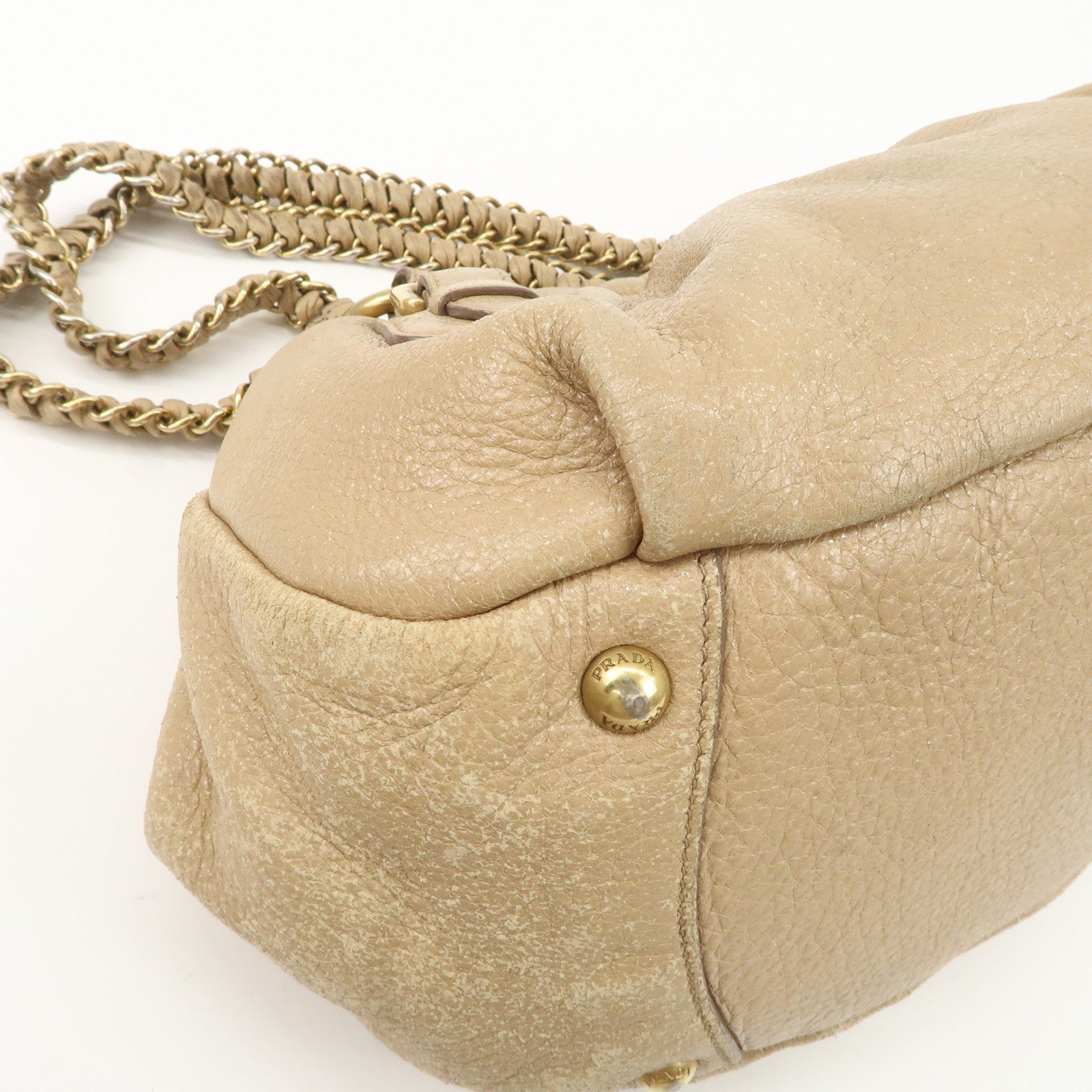 PRADA Leather Chain Shoulder Bag Beige