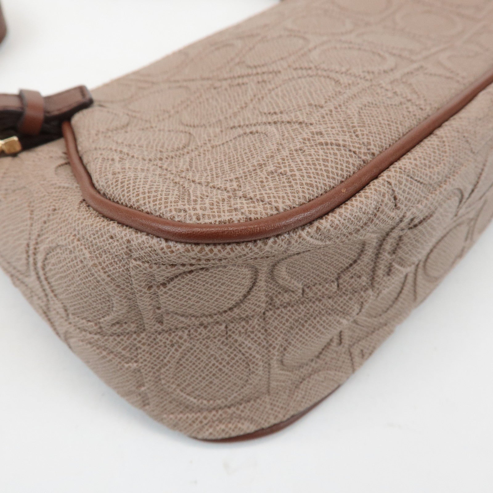 Ferragamo Gancini PVC Leather Shoulder Bag Pink Beige Brown Used