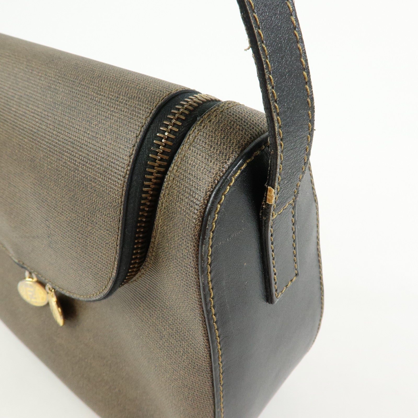 FENDI PVC Canvas Leather Shoulder Bag Crossbody Bag Brown 25933