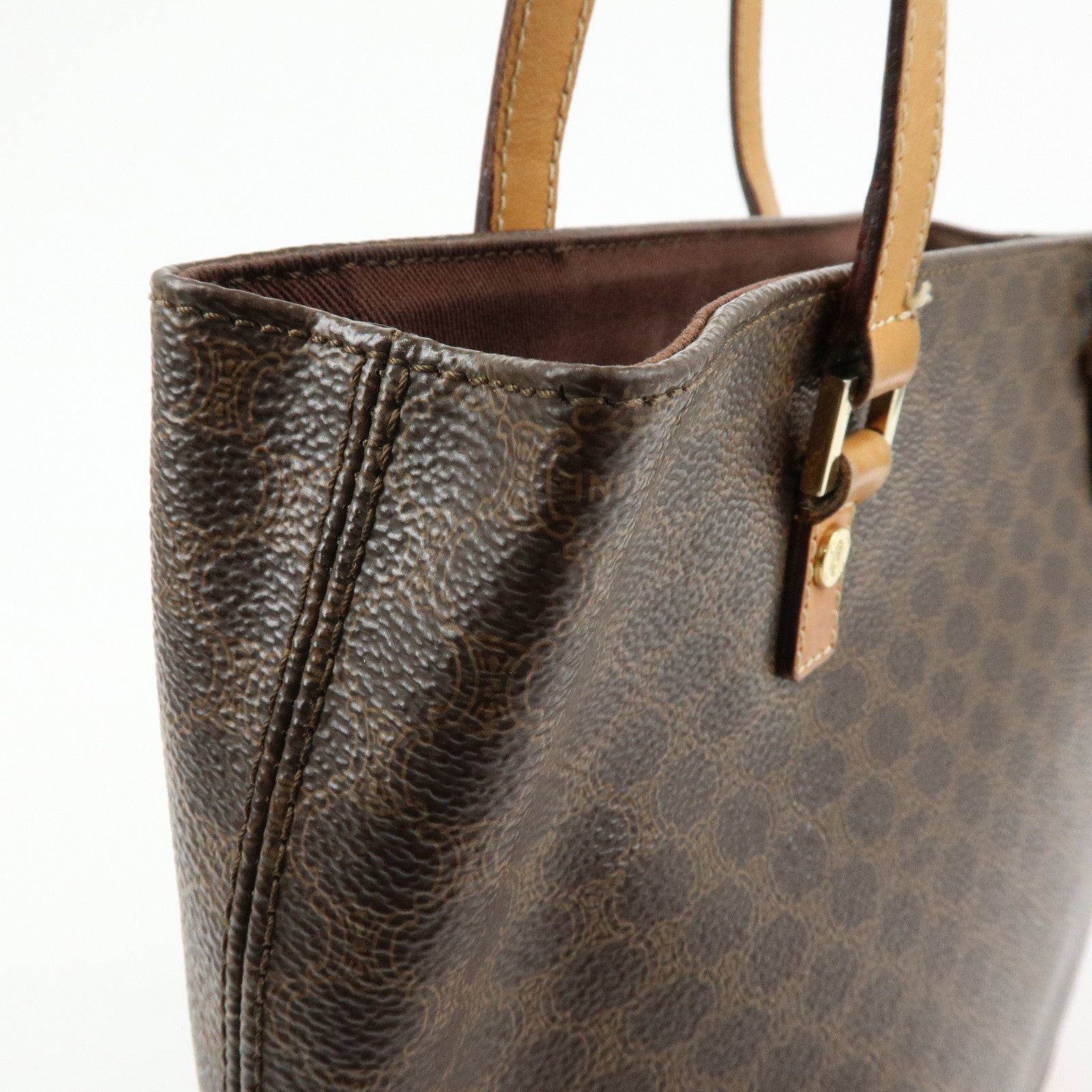 CELINE Macadam PVC Leather Tote Bag Hand Bag Shoulder Bag Brown