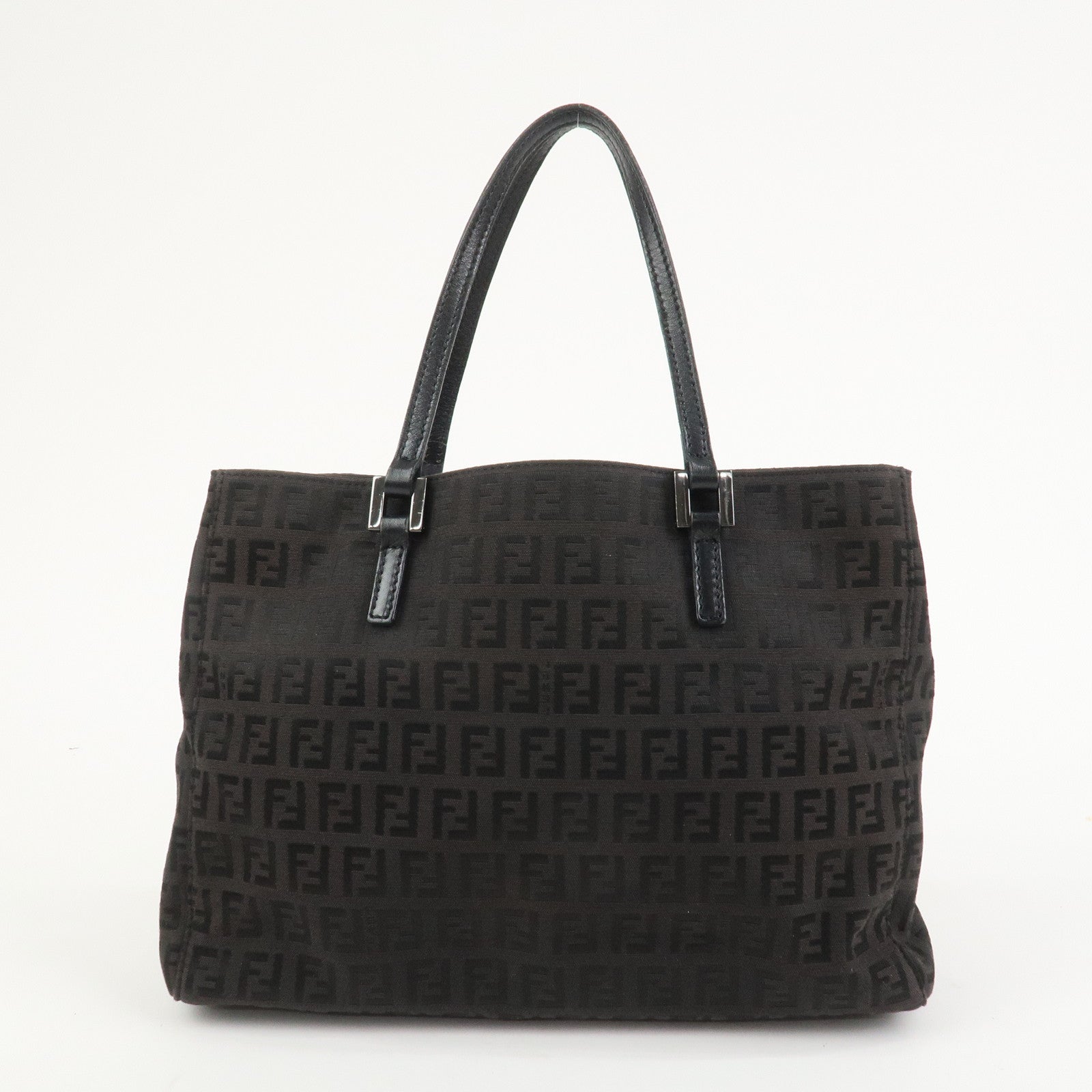 FENDI Zucchino Canvas Leather Hand Bag Tote Bag Dark Brown 8BH132