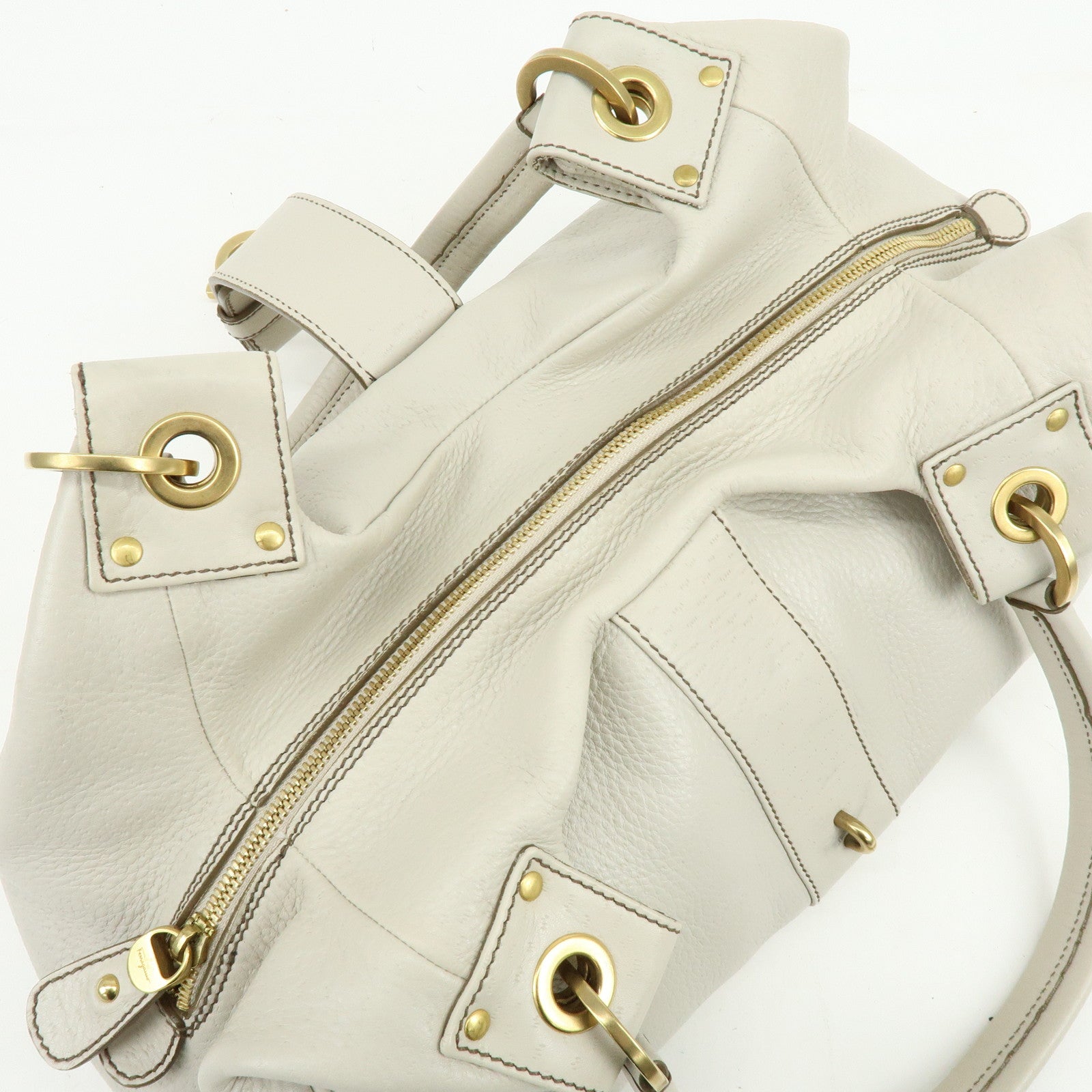 Ferragamo Gancini Leather Shoulder Bag Hand Bag Ivory