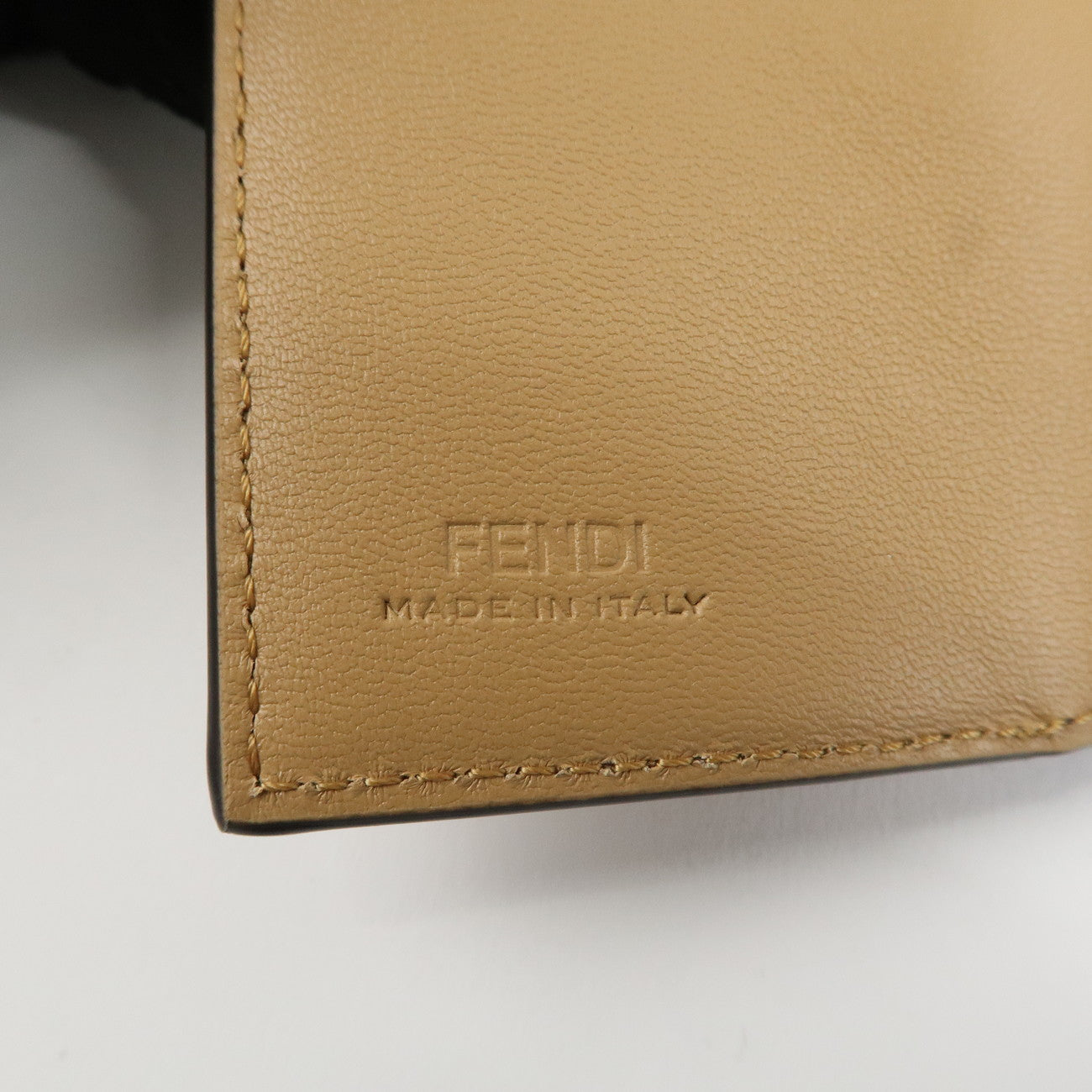 FENDI Zucca Baguette Leather Micro Tri-fold Wallet Beige 8M0395 Used