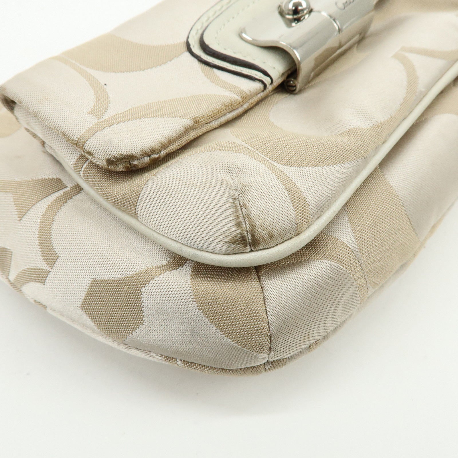 COACH Set of 2 Signature Satin Canvas Shoulder Bag Hand Bag Beige