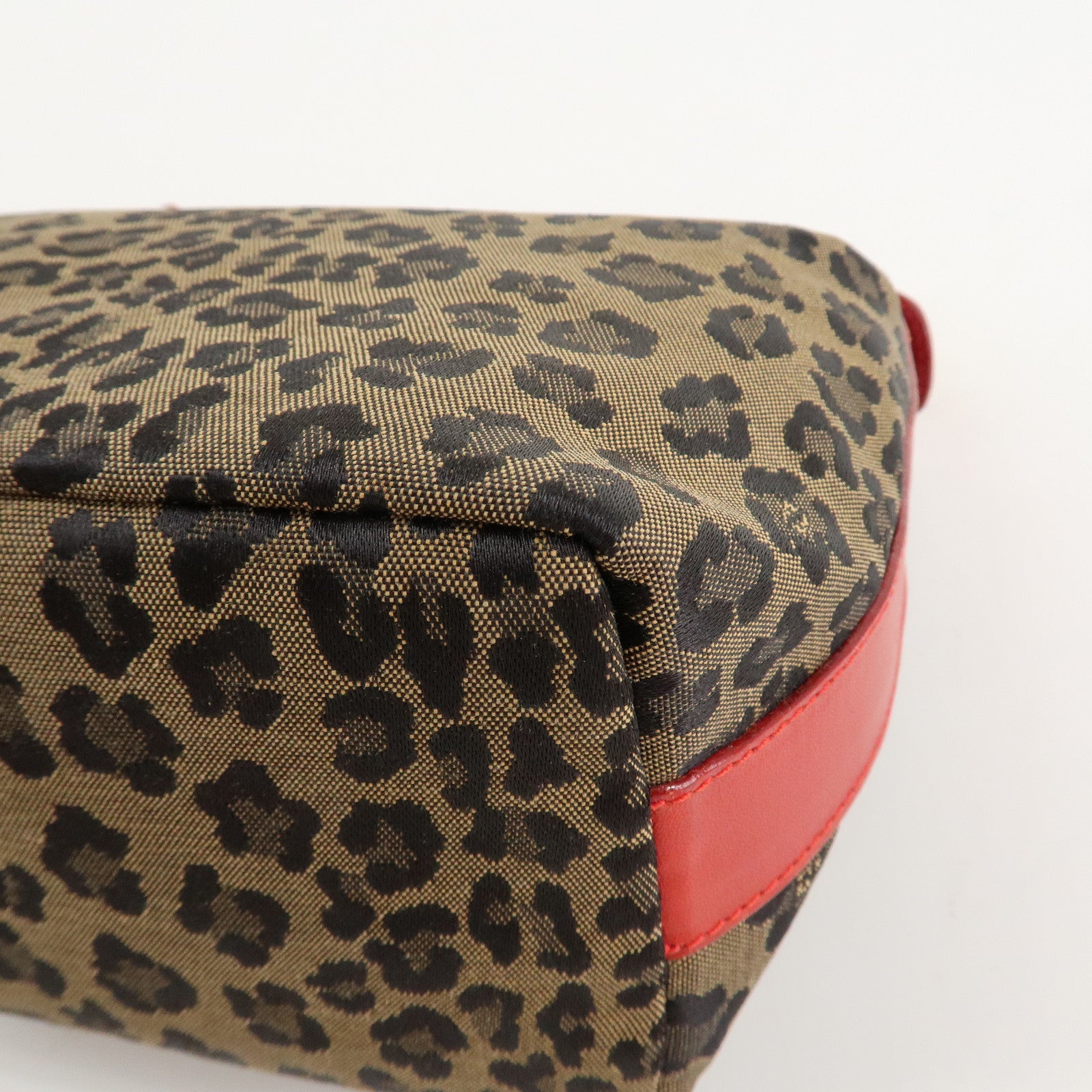 FENDI Canvas Leather Leopard Vanity Bag Pouch Brown Red 26360