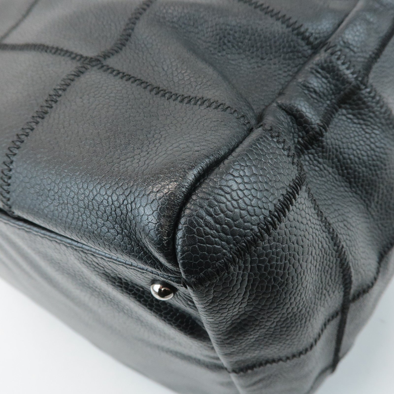 CHANEL Chocolate Bar Caviar Skin Mini Boston Bag Black A26135 Used