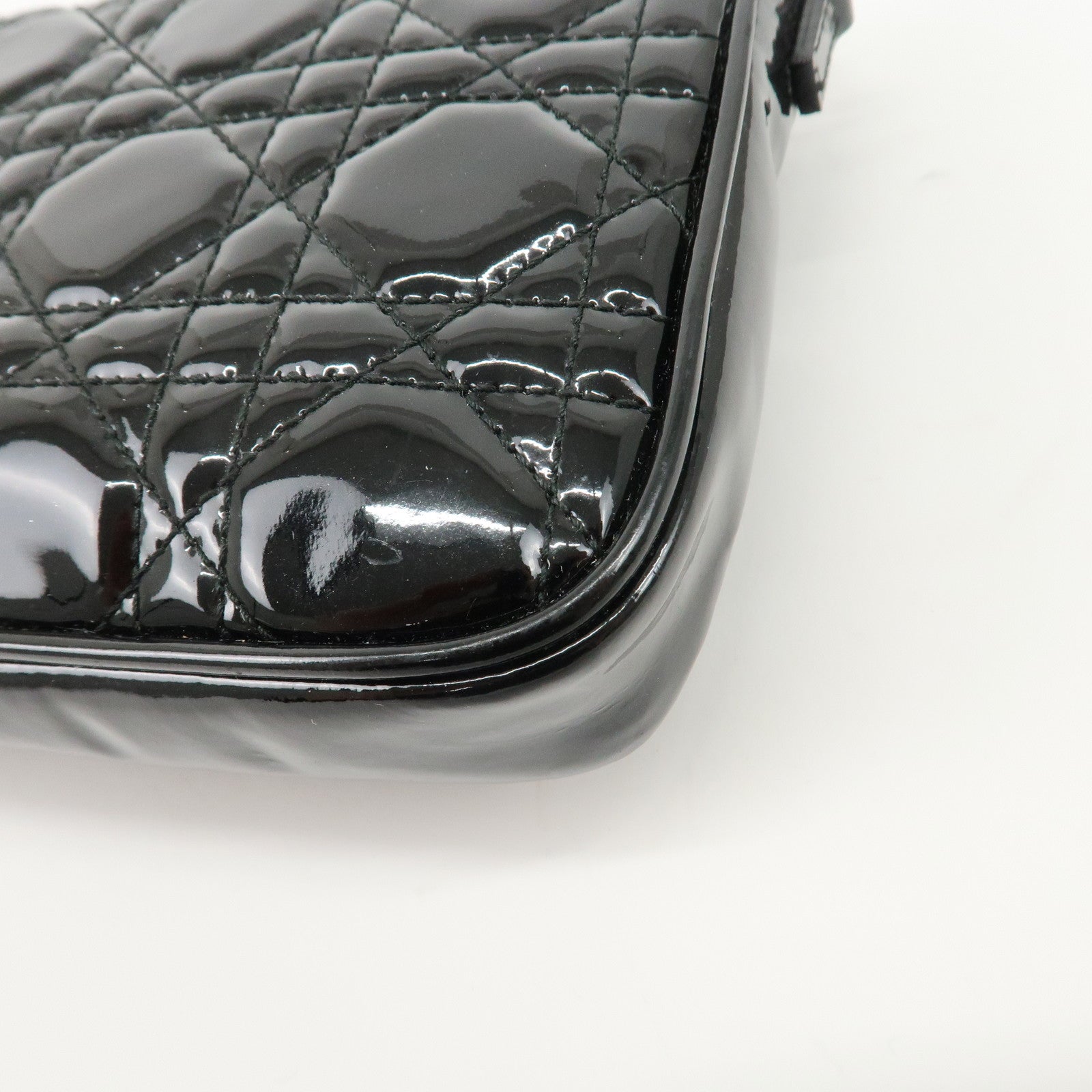 Christian Dior Cannage Patent Leather Chain Shoulder Bag Black Used