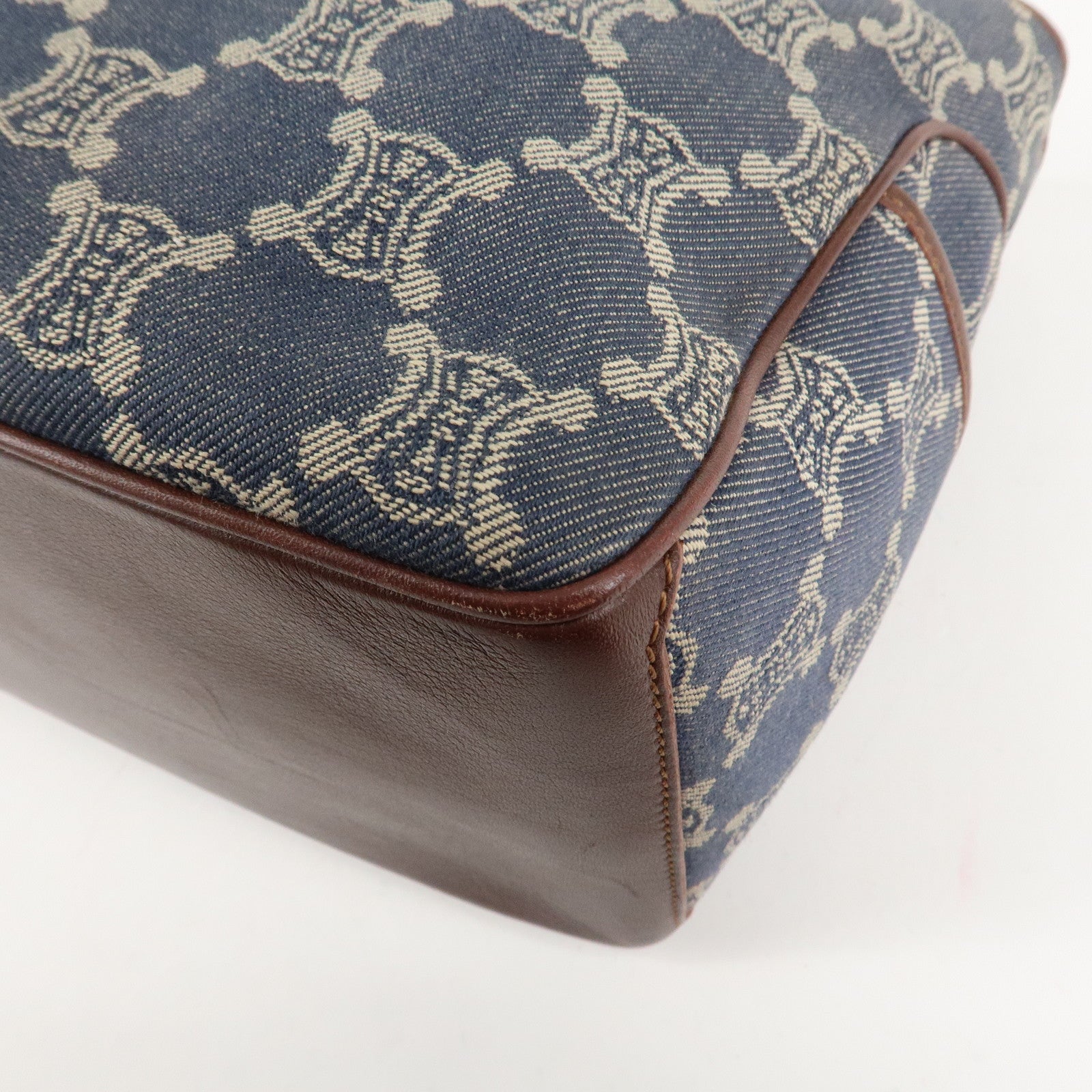 CELINE Macadam Denim Leather Boogie Bag Tote Bag Blue Brown Used