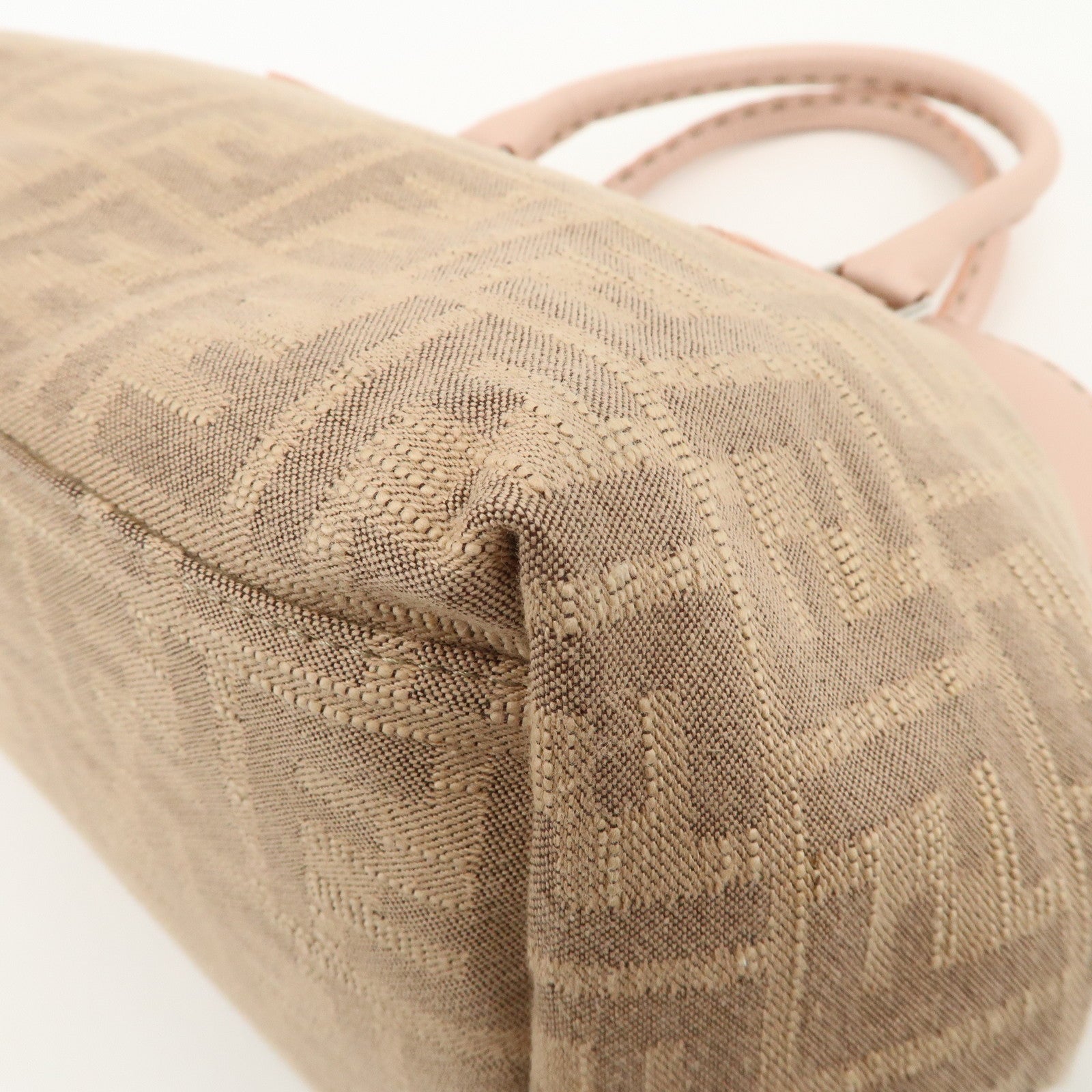 FENDI Zucca Selleria Canvas Leather Hand Bag Beige Pink 8BN123 Used