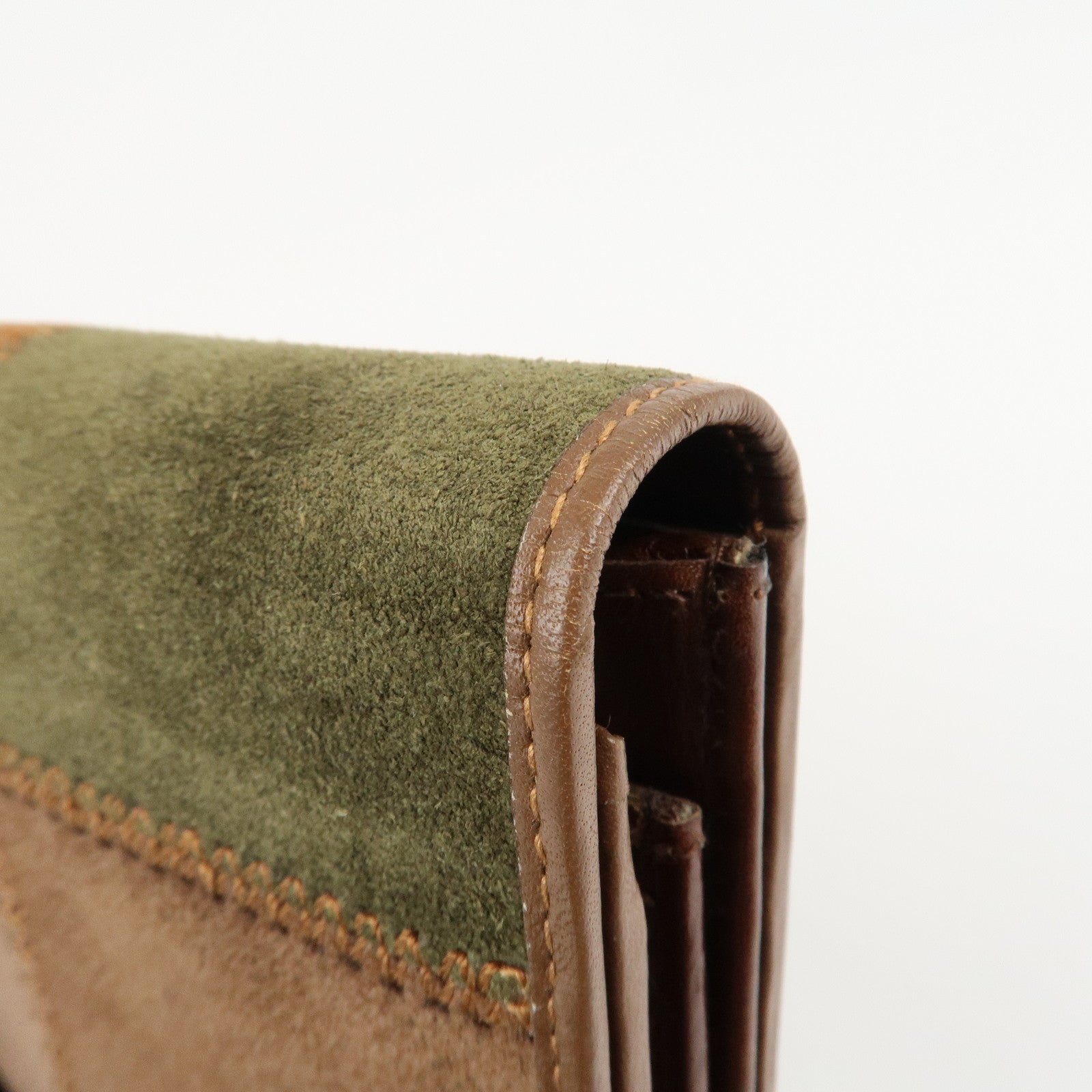 CELINE Suede Leather Patchwork Bifold Wallet Multi Color Used