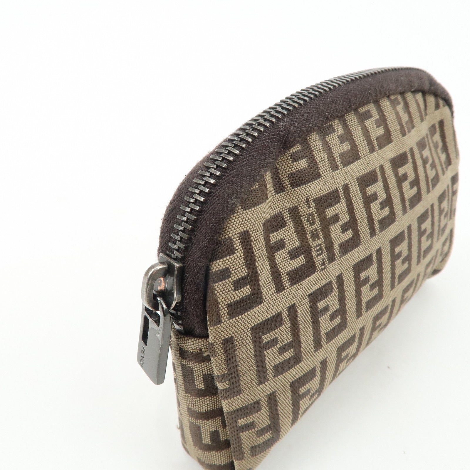 FENDI Zucchino Canvas Mini Pouch Beige Dark Brown 7N0003