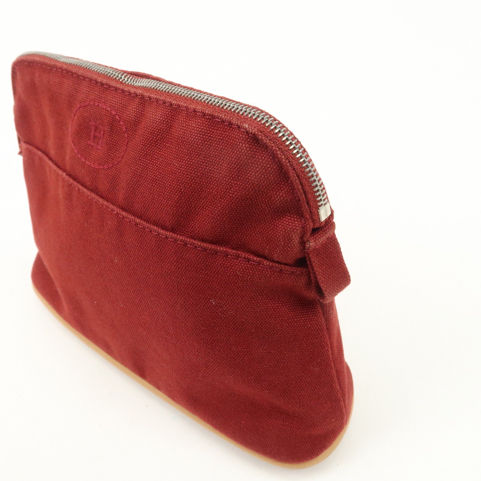 HERMES Canvas Leather Bolide Pouch PM Cosmetic Pouch Bordeaux Used