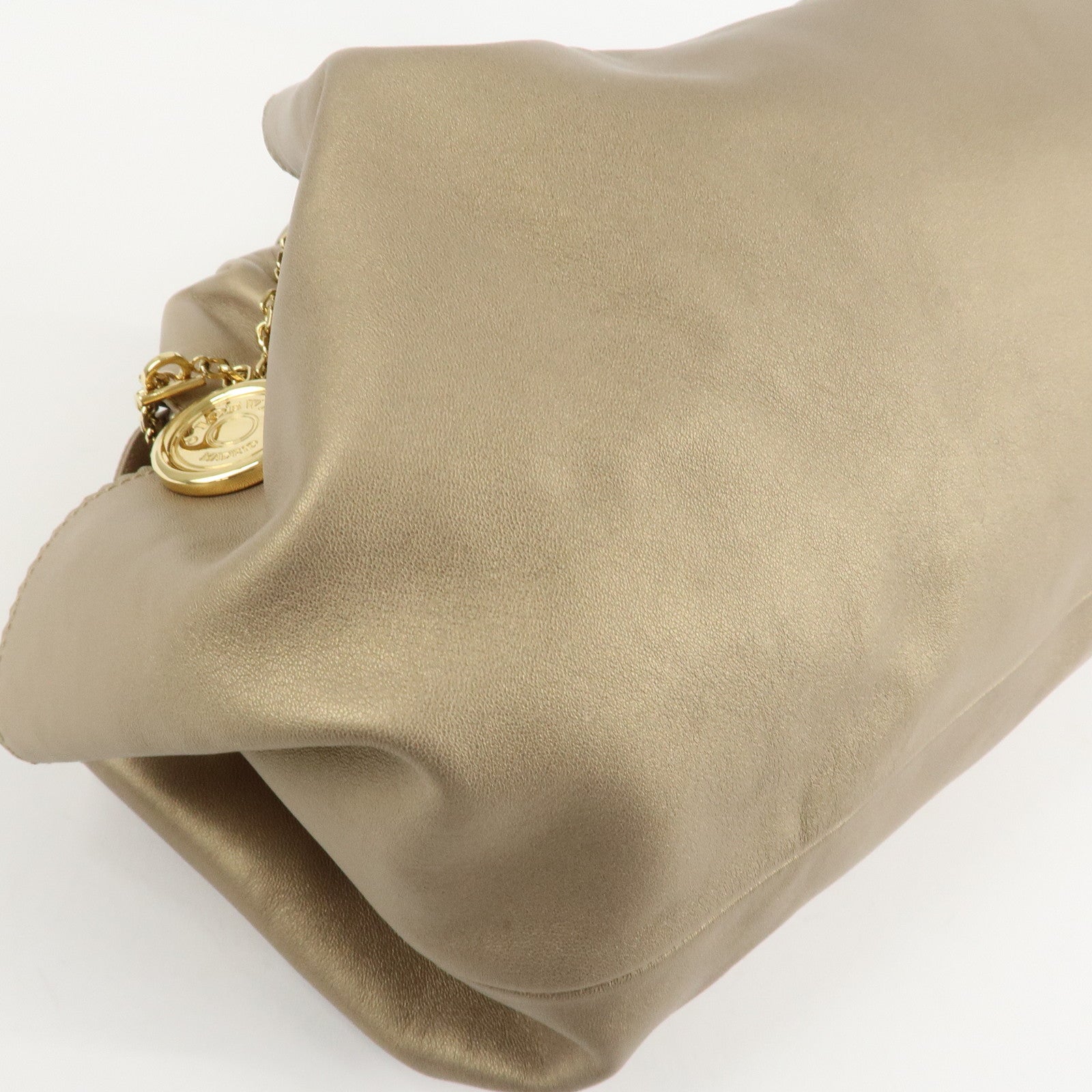 LOEWE Anagram Leather Nappa Aire Hand Bag Gold Used