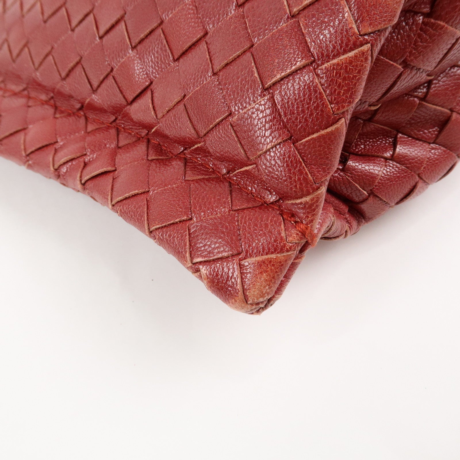 BOTTEGA VENETA Intrecciato Leather Shoulder Bag Red Beige 210236 Used