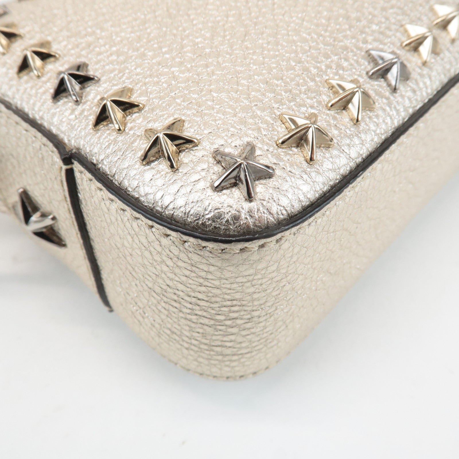 JIMMY CHOO Leather Studs Small Shoulder Bag Silver Used