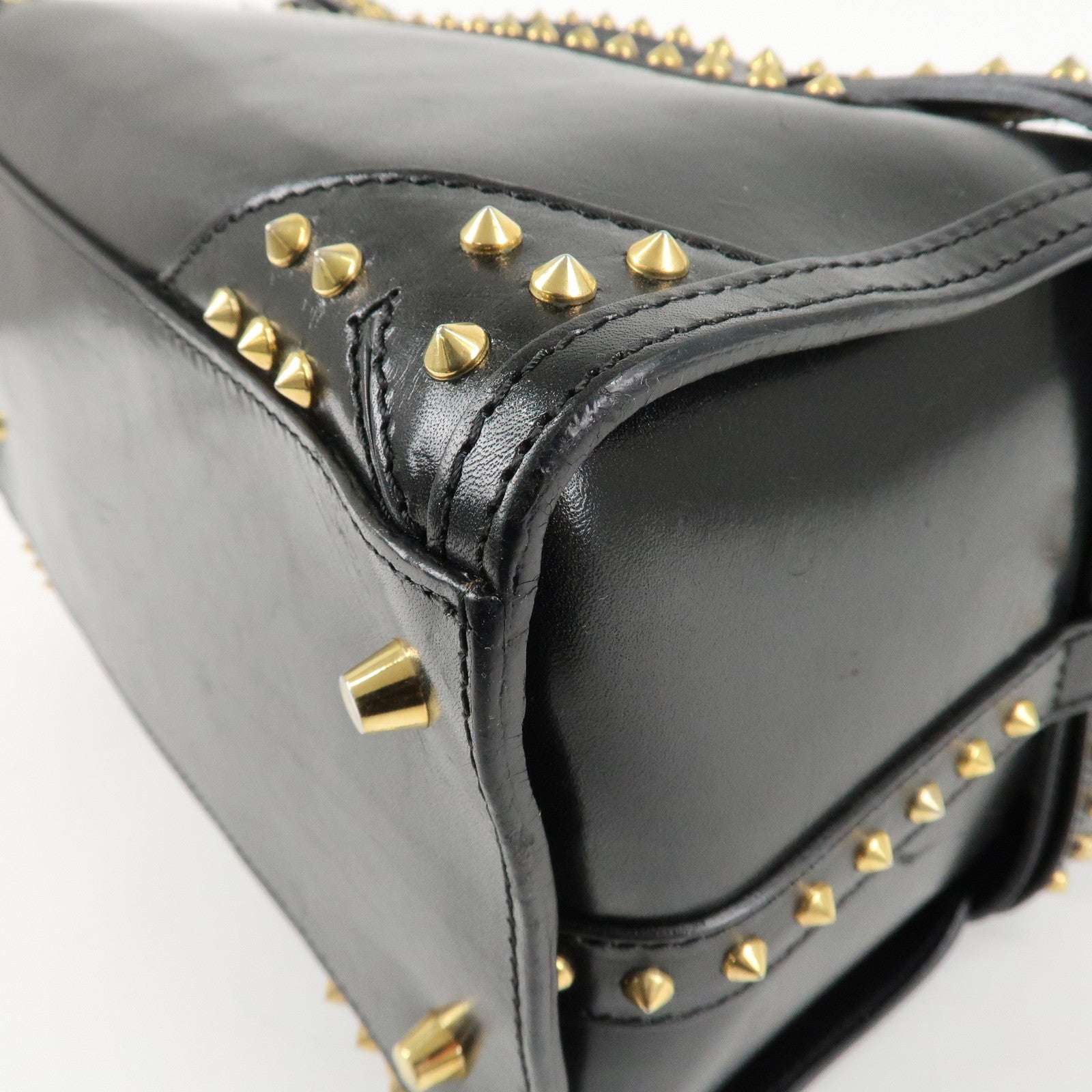 BURBERRY Leather 2Way Shoulder Bag Crossbody Bag Studs Black Used