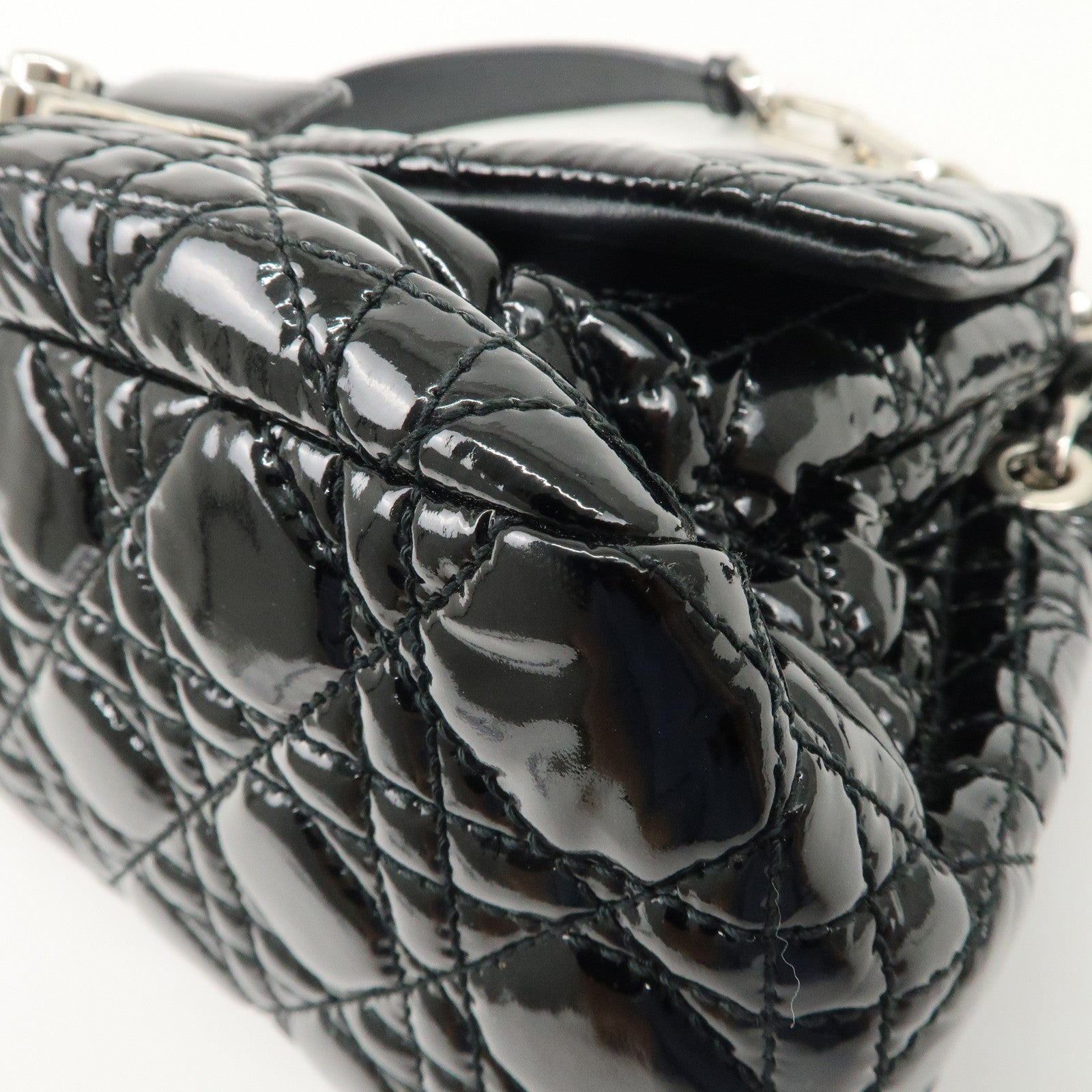 Christian Dior New Lock Cannage Patent Leather Chain Shoulder Bag Used