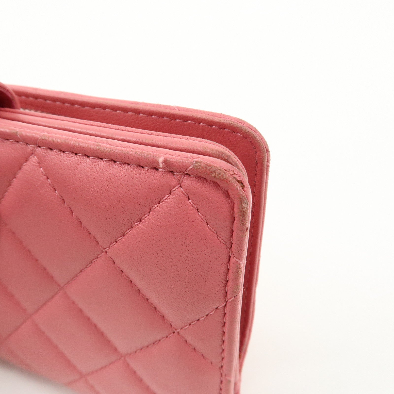 CHANEL Matelasse Lamb Skin Coco Mark Bi-fold Wallet Pink A48667