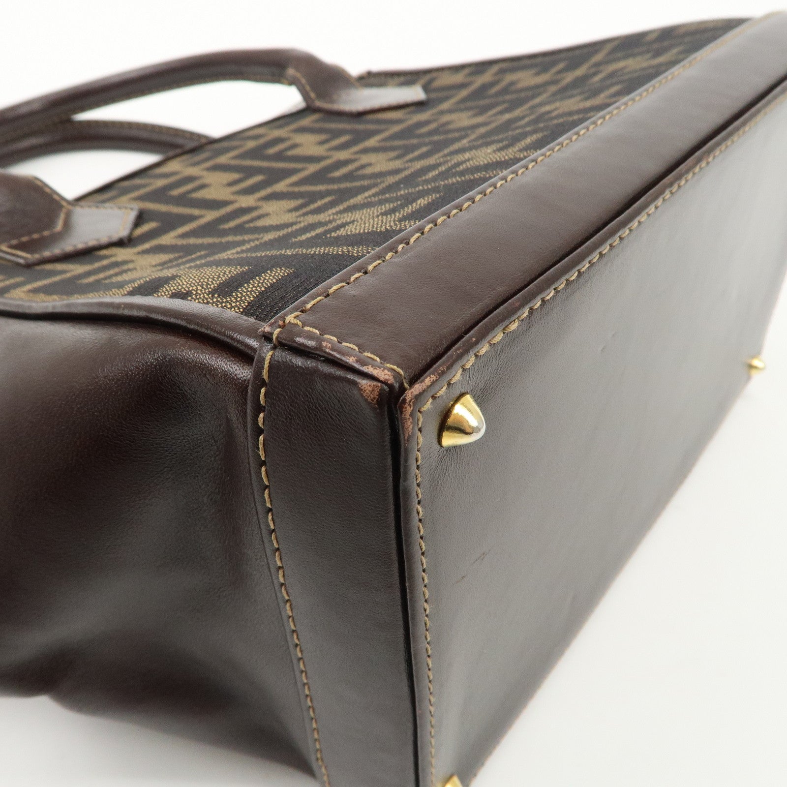 FENDI Zucca Canvas Leather 2 way Leather Hand Bag Shoulder Bag Used