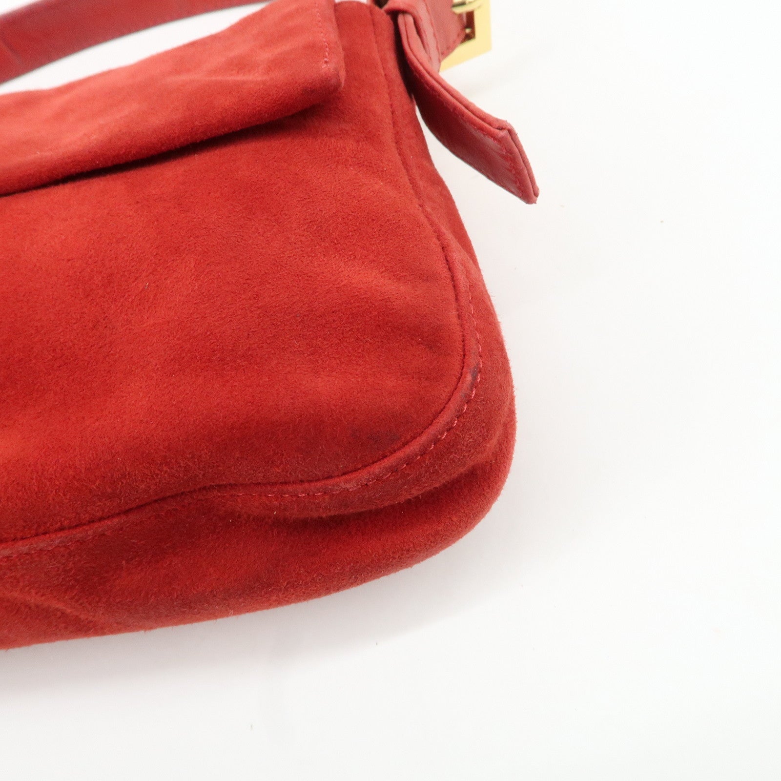 FENDI Mamma Baguette Suede Leather Shoulder Bag Red 26424