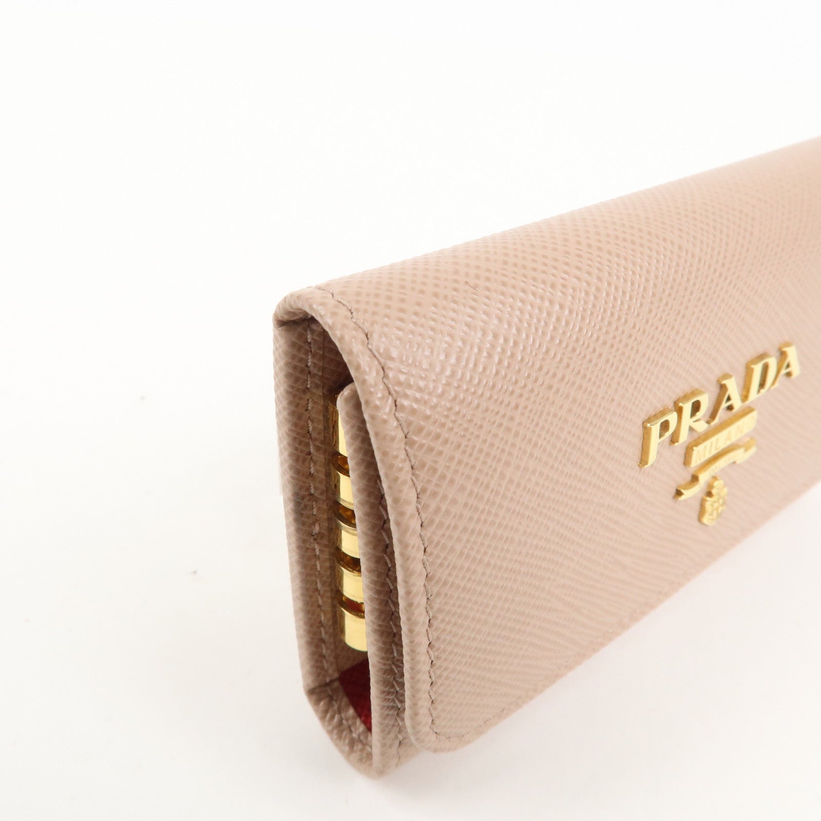 PRADA Logo Leather 4 Rings Key Case Key Holders Beige 1PG004