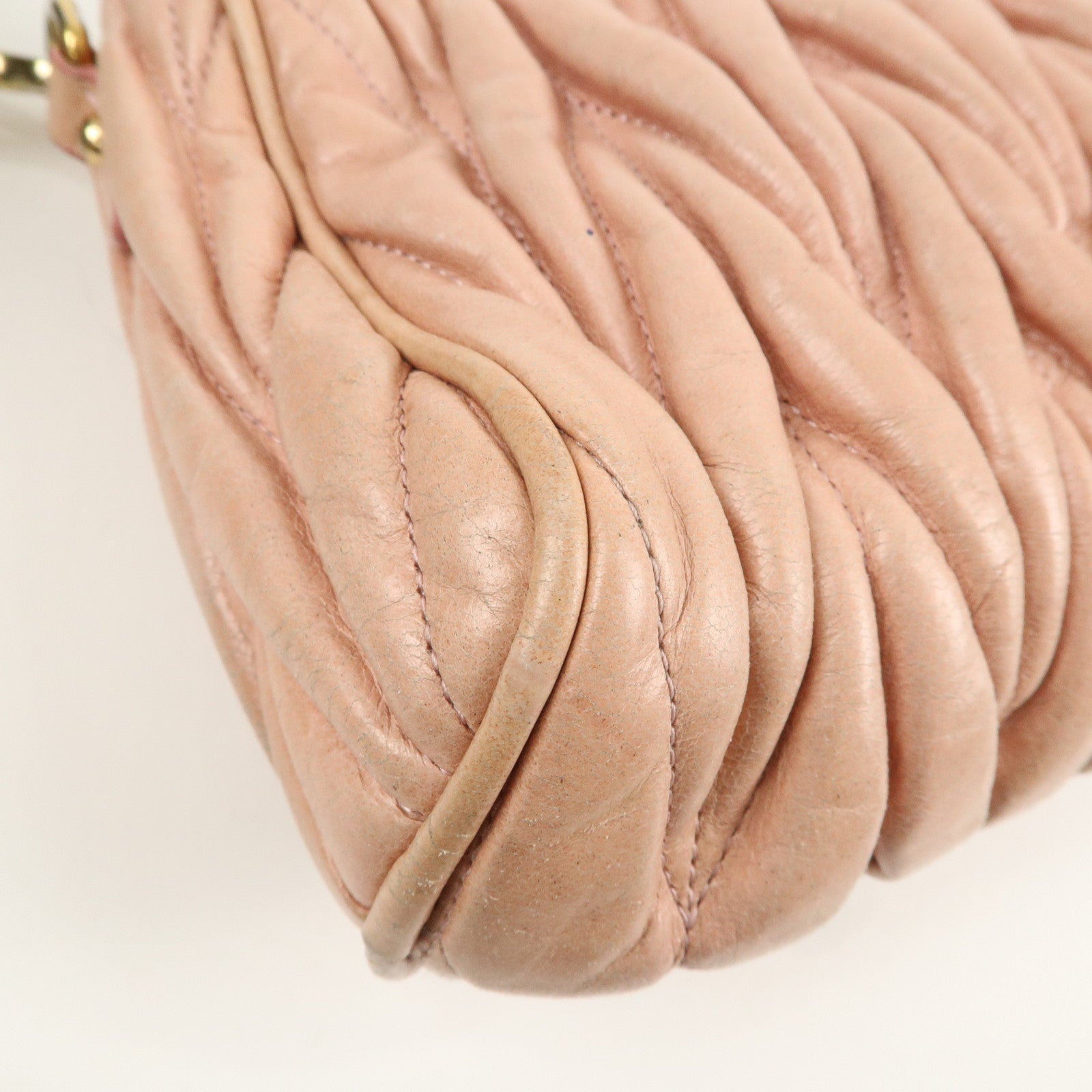 MIU MIU Logo Matelasse Leather Shoulder Bag Pink Beige Gold HDW