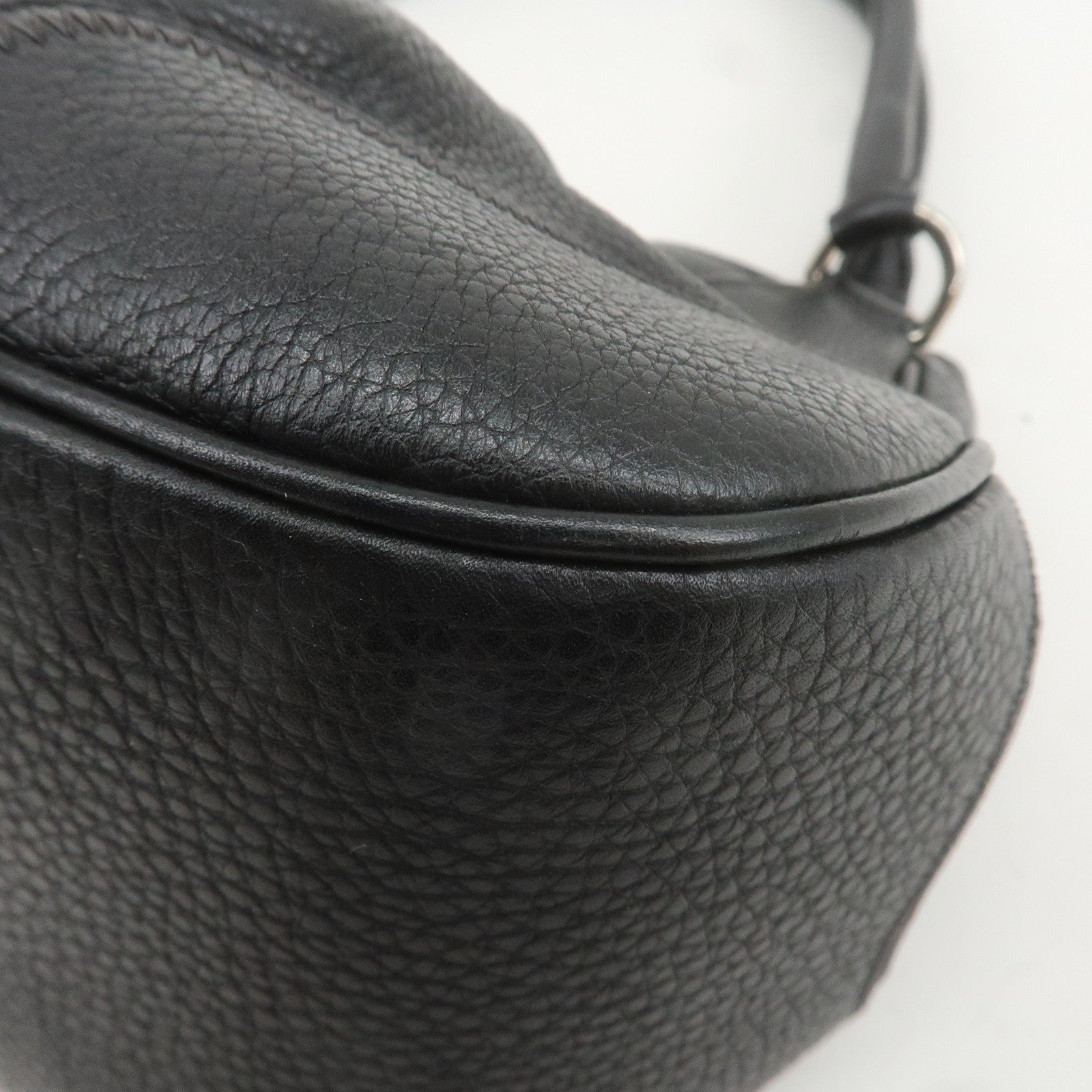 PRADA Leather Shoulder Bag Black Silver Hardware