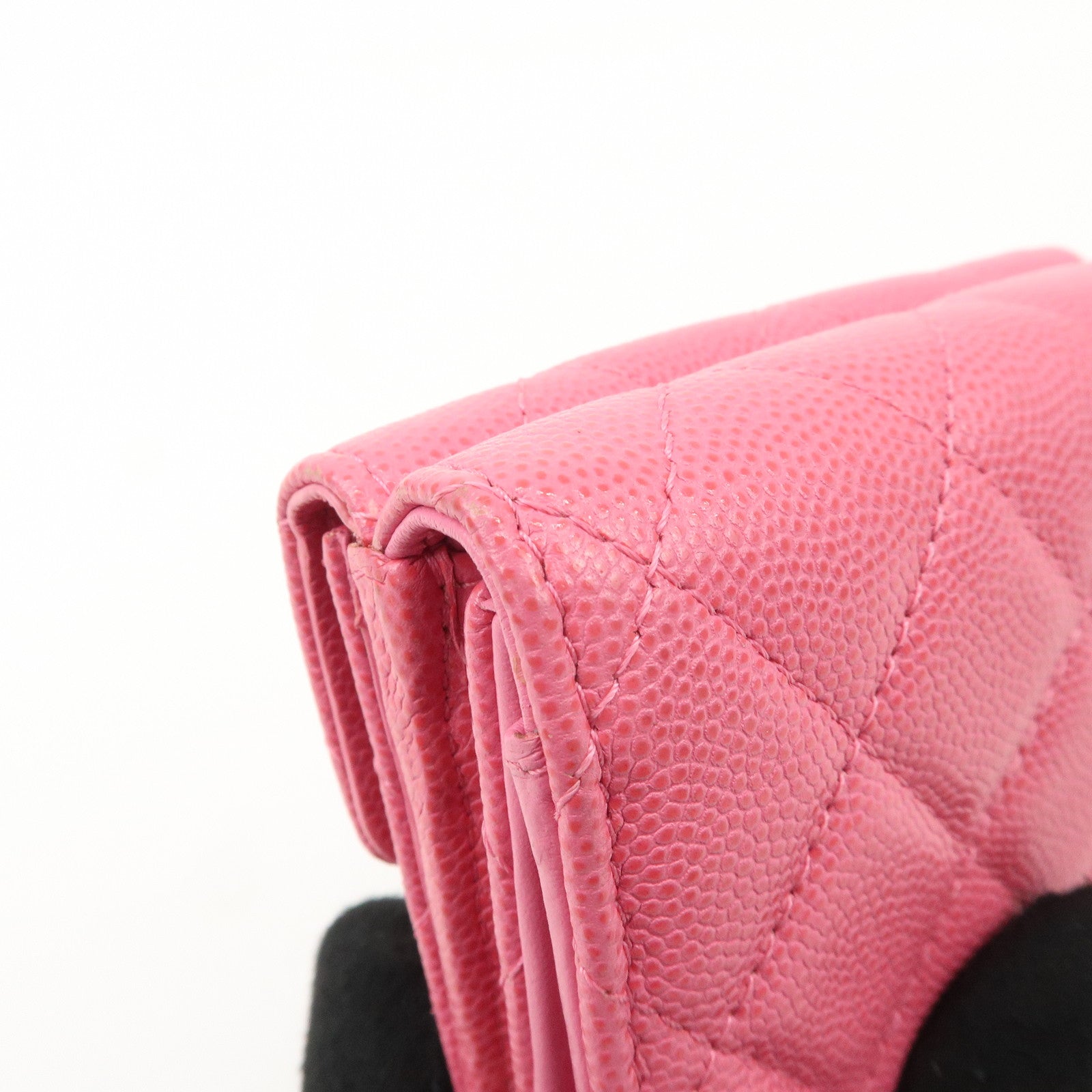 CHANEL Matelasse Caviar Skin Tri-Fold Wallet Pink A84401 Used