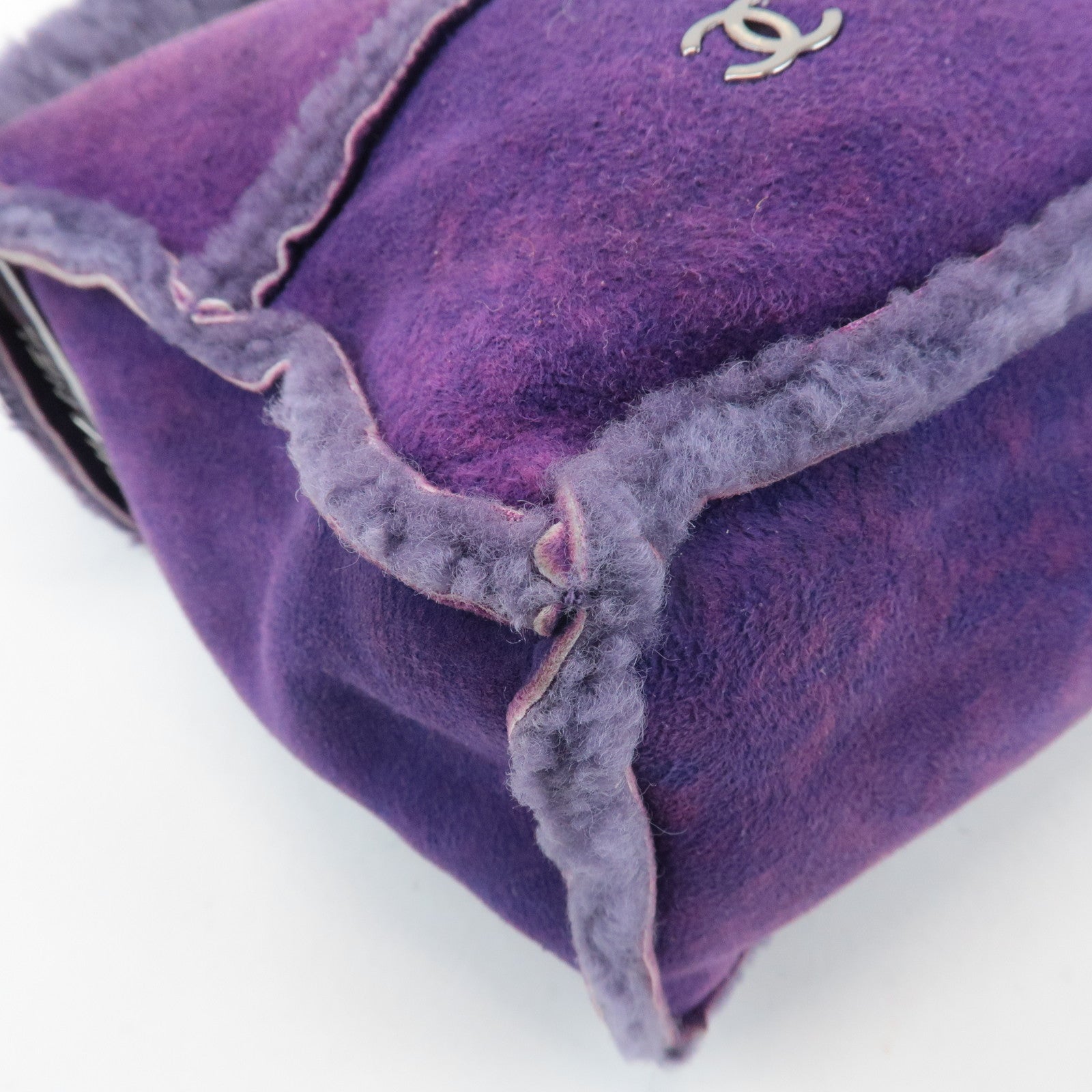CHANEL COCO Mark Chocolate Bar Suede Mouton Shoulder Bag Purple Used