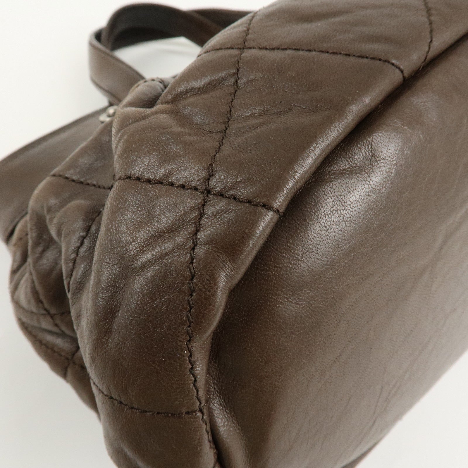 CHANEL Matelasse Leather Hand Bag Tote Bag Brown Used