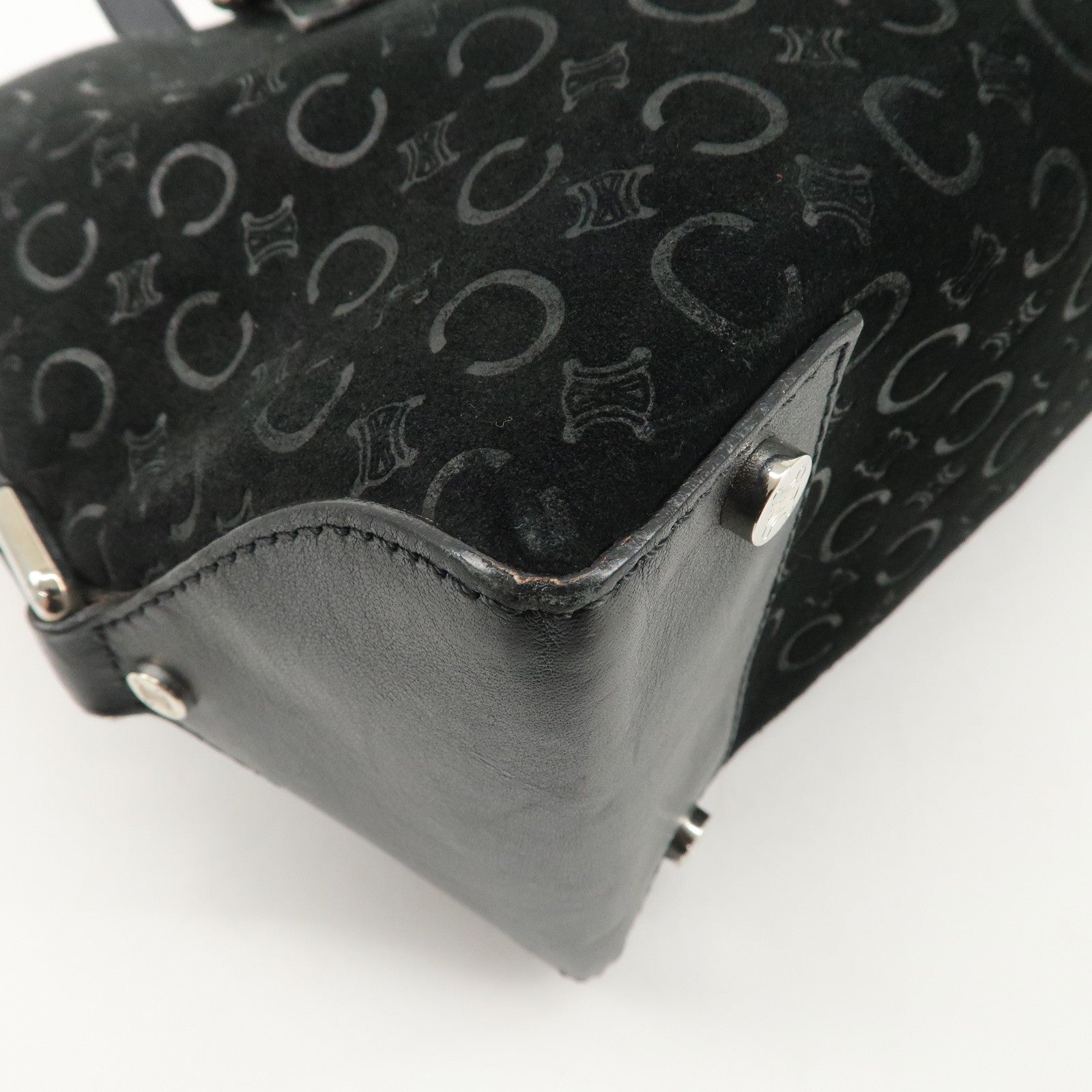 CELINE C Macadam Suede Leather Tote Bag Black Used