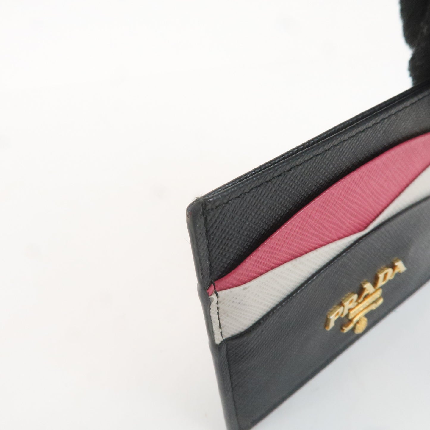 PRADA Saffiano Leather Card Case Black White Pink 1MC025