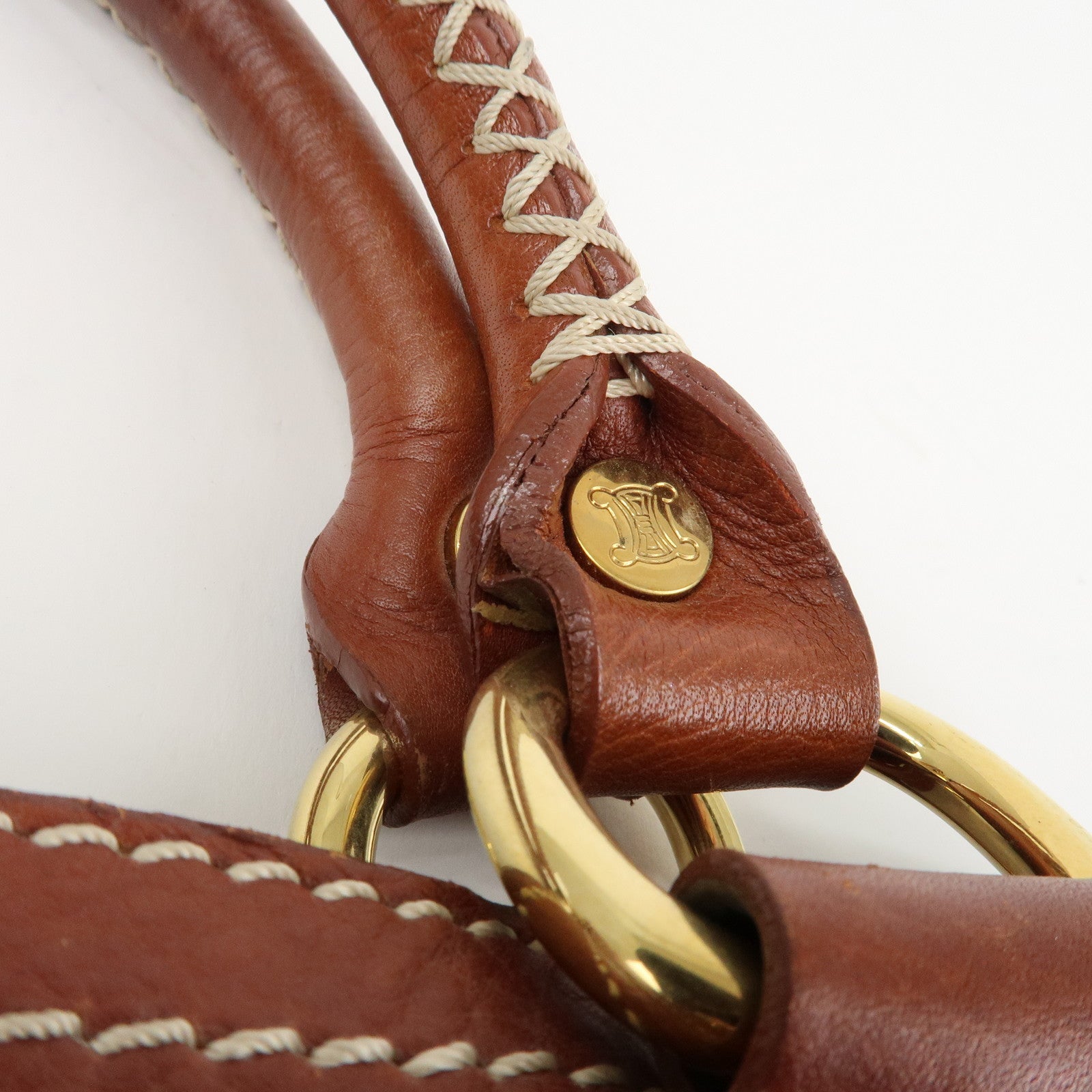 CELINE Macadam Stamped Leather Boogie Hand Bag Brown Gold HDW Used