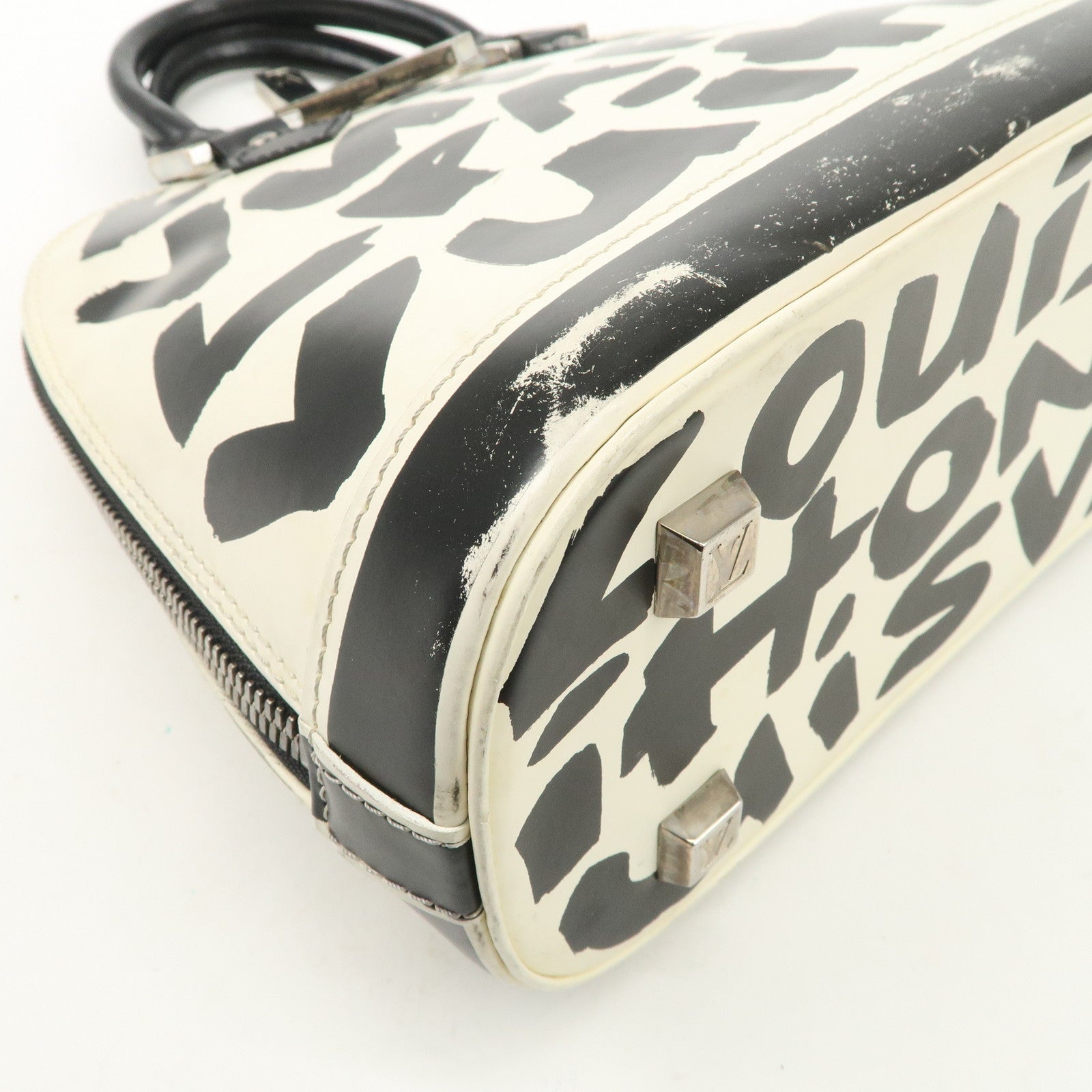 Louis Vuitton Graffiti Alma MM Hand Bag White Black Used