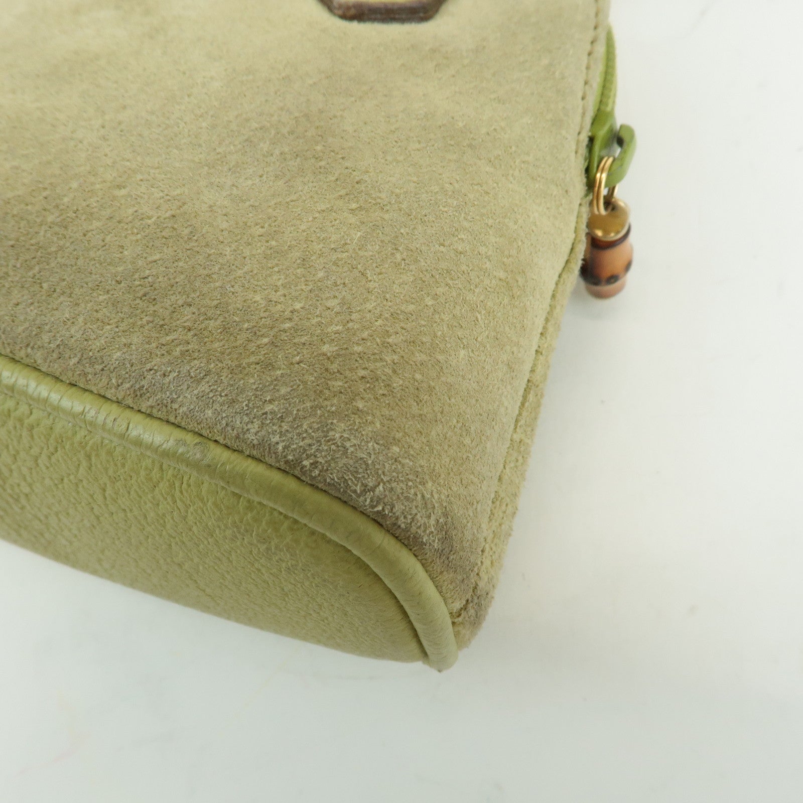 GUCCI Bamboo Suede Leather 2WAY Small Bag Green 007.2865.0231