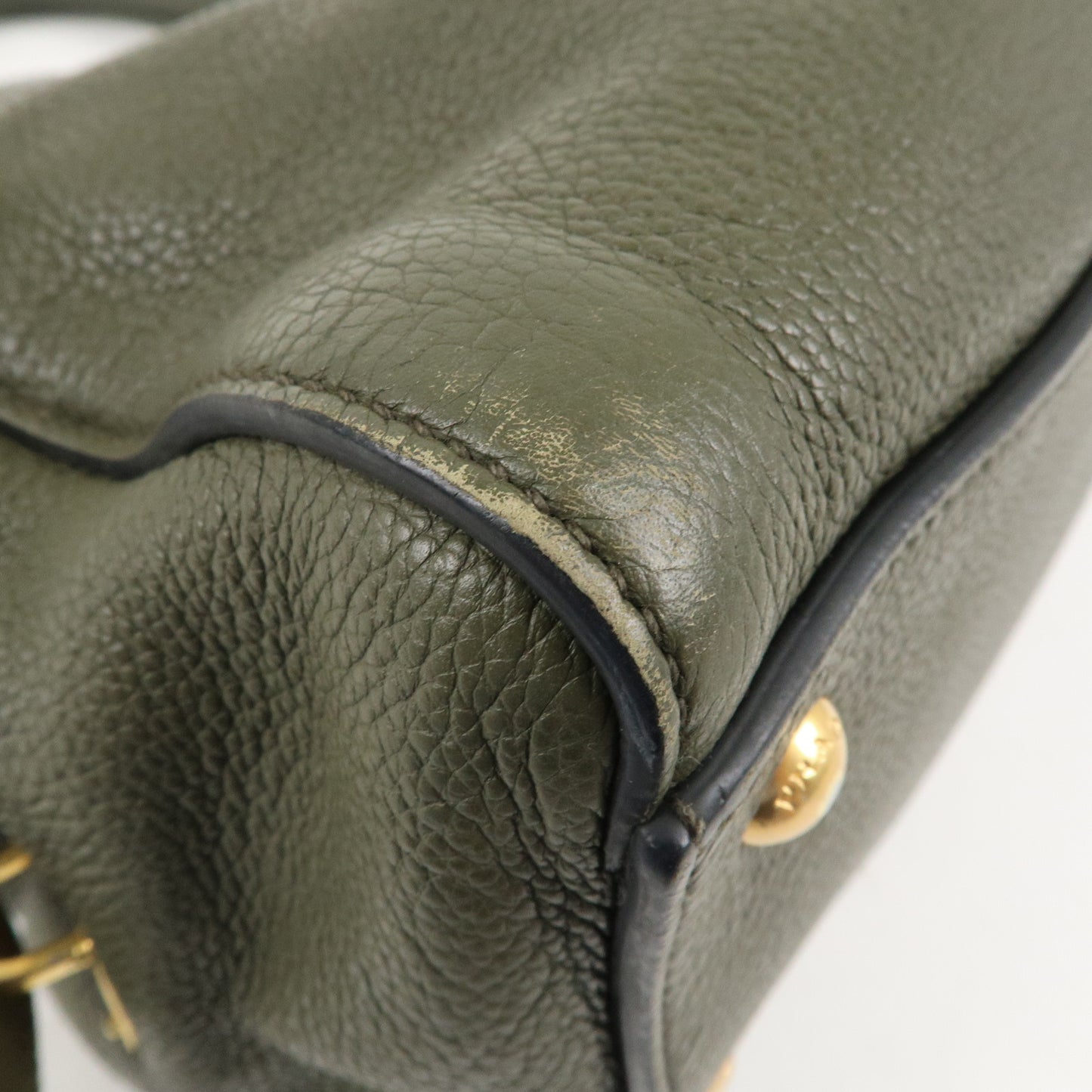 PRADA Logo Leather Hand Bag Shoulder Bag Khaki