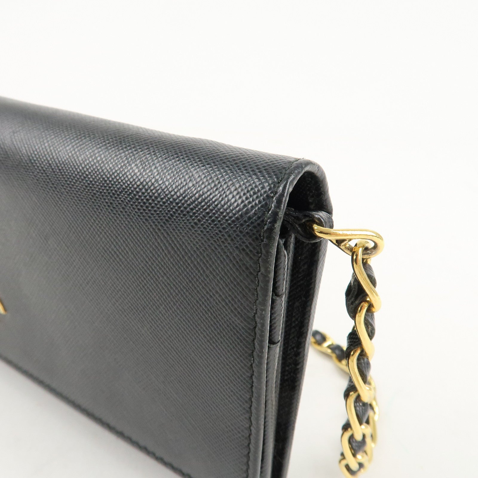 PRADA Saffiano Leather Chain Wallet Purse Black 1MT290