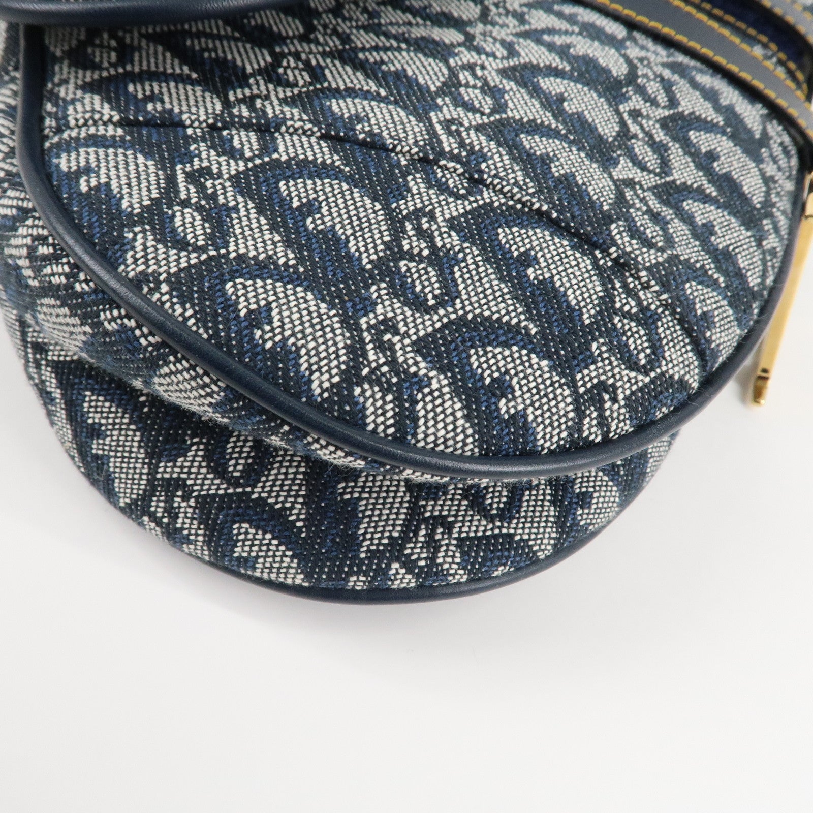 Christian Dior Trotter Jacquard Leather Saddle Shoulder Bag Navy Used