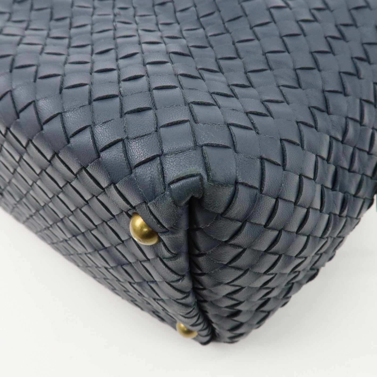 BOTTEGA VENETA Intrecciato Leather Hand Bag Shoulder Bag Navy