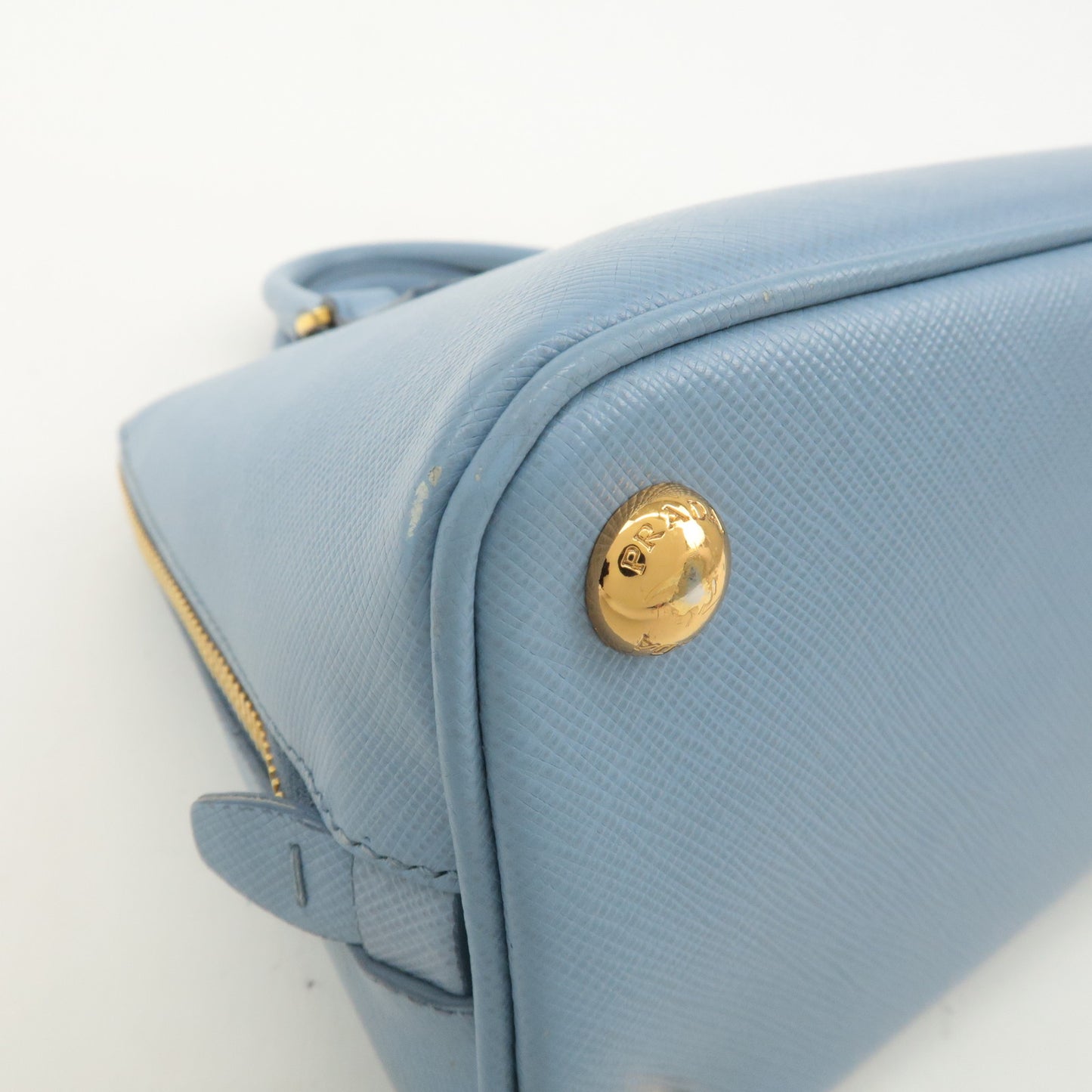 PRADA Triangle Logo Saffiano Leather Hand Bag Light Blue