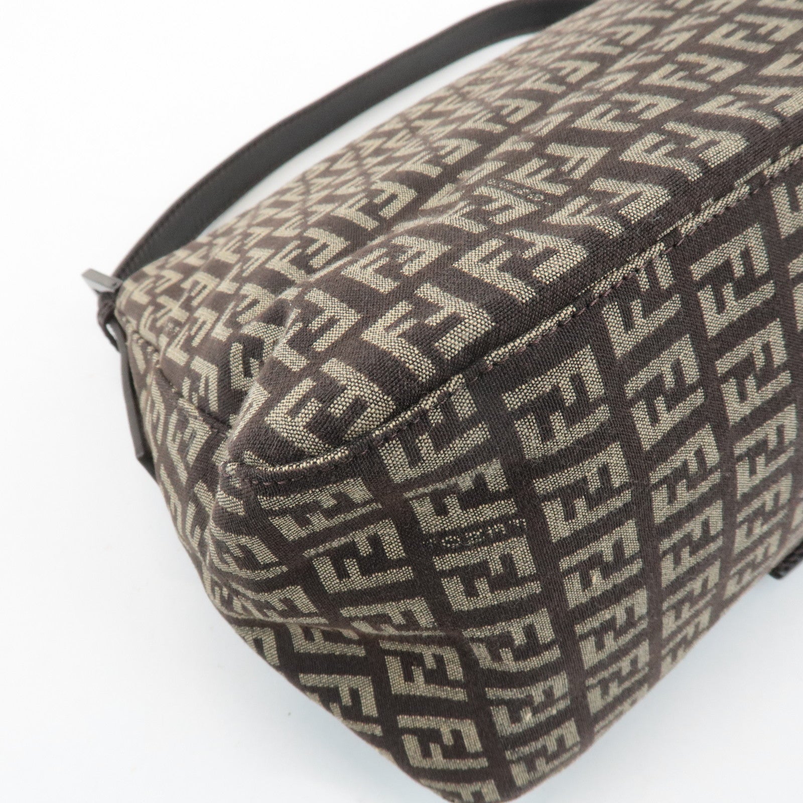 FENDI Mamma Baguette Zucchino Canvas Leather Shoulder Bag 8BR001 Used