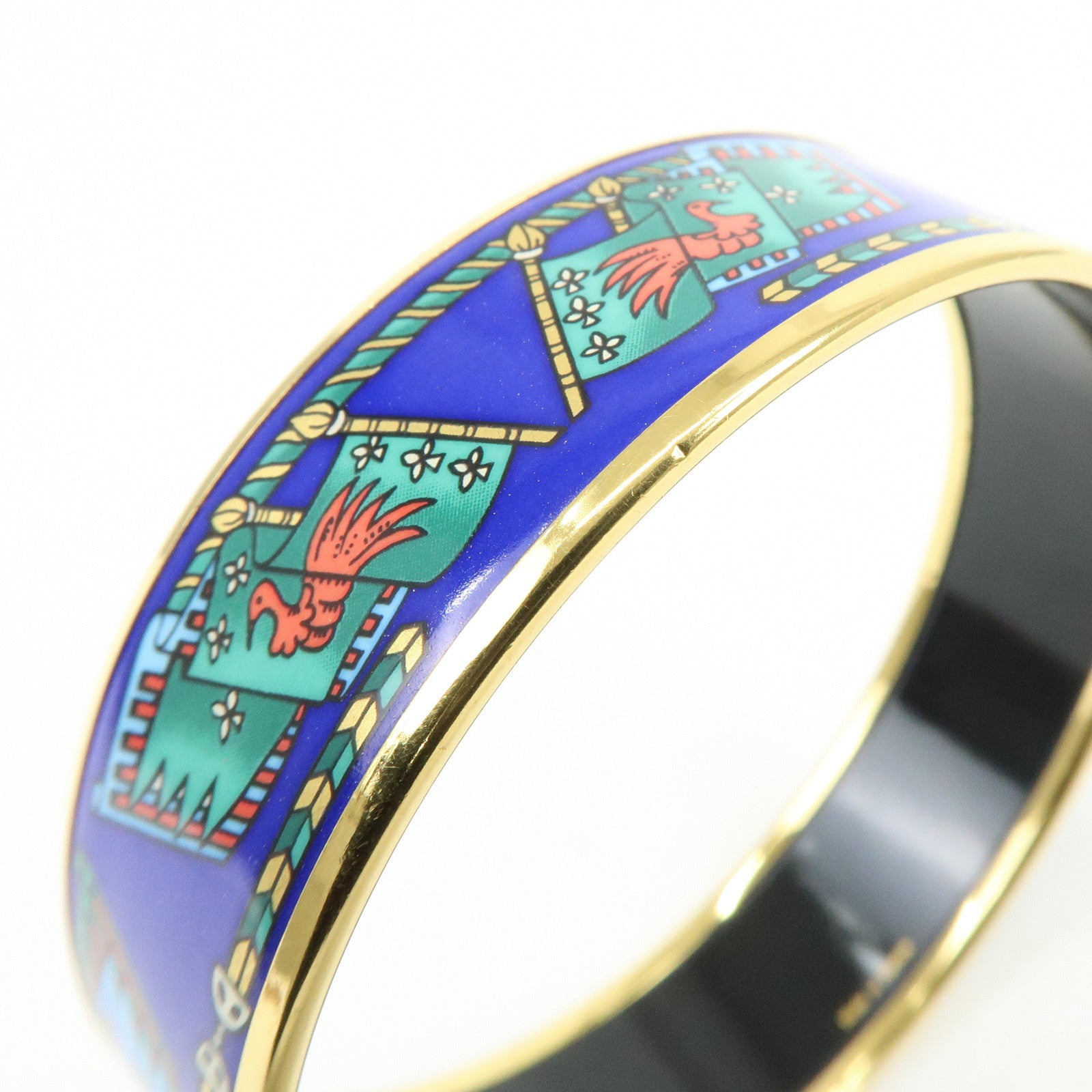 HERMES Email GM Gold Plated Bangle Bracelet Blue Multicolor