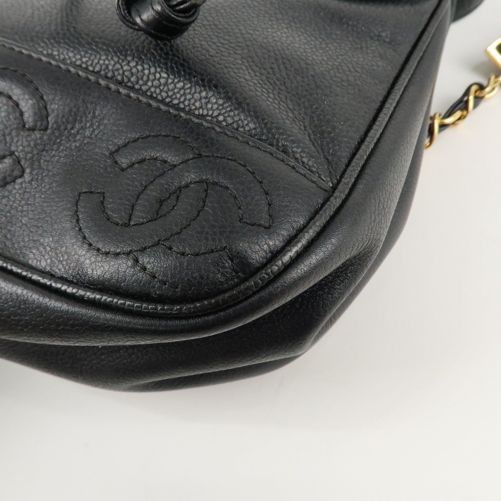 CHANEL Caviar Skin Triple Coco Ruck Sack Back Pack Black Gold HDW