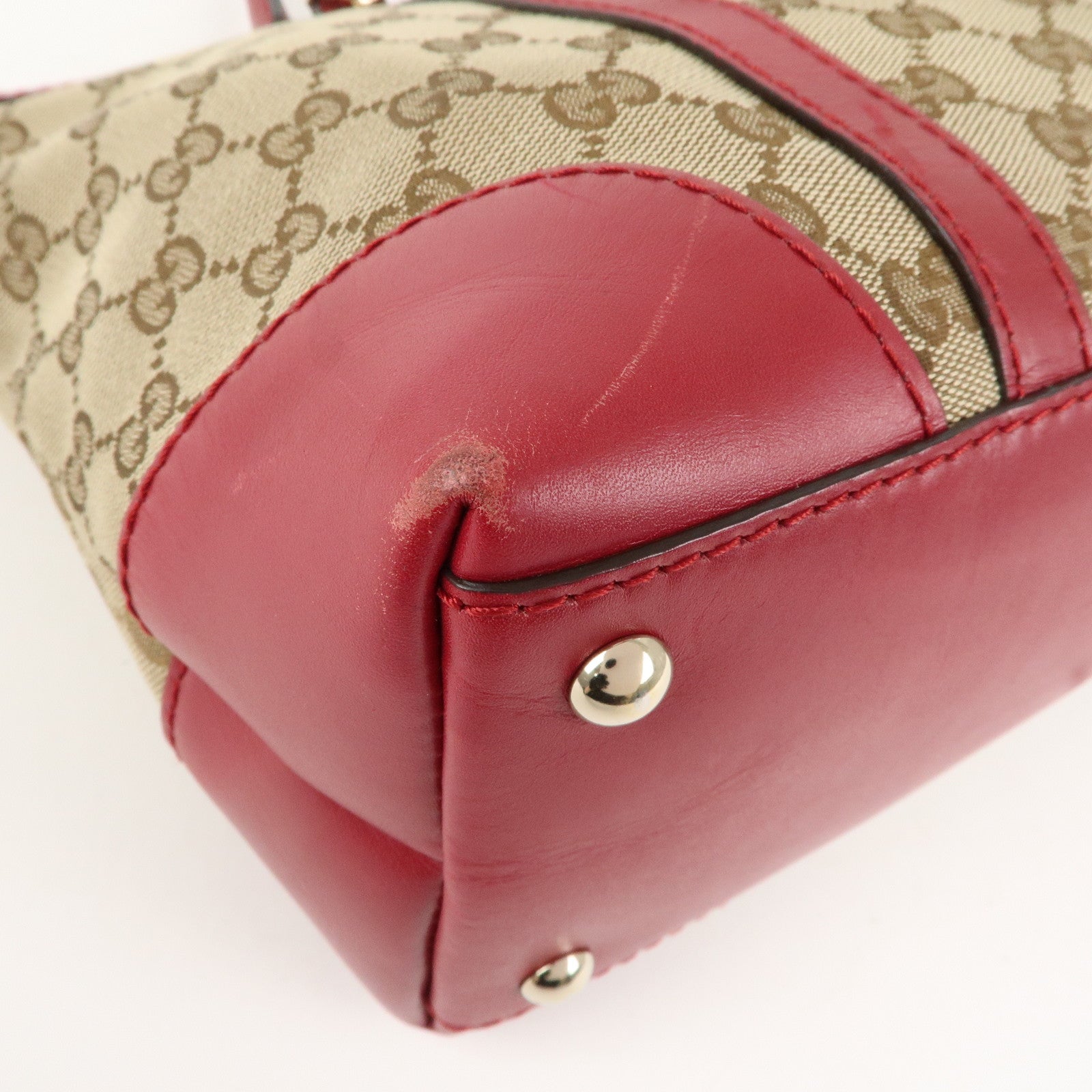 GUCCI Lovely GG Canvas Leather Tote Bag Hand Bag Red 257069