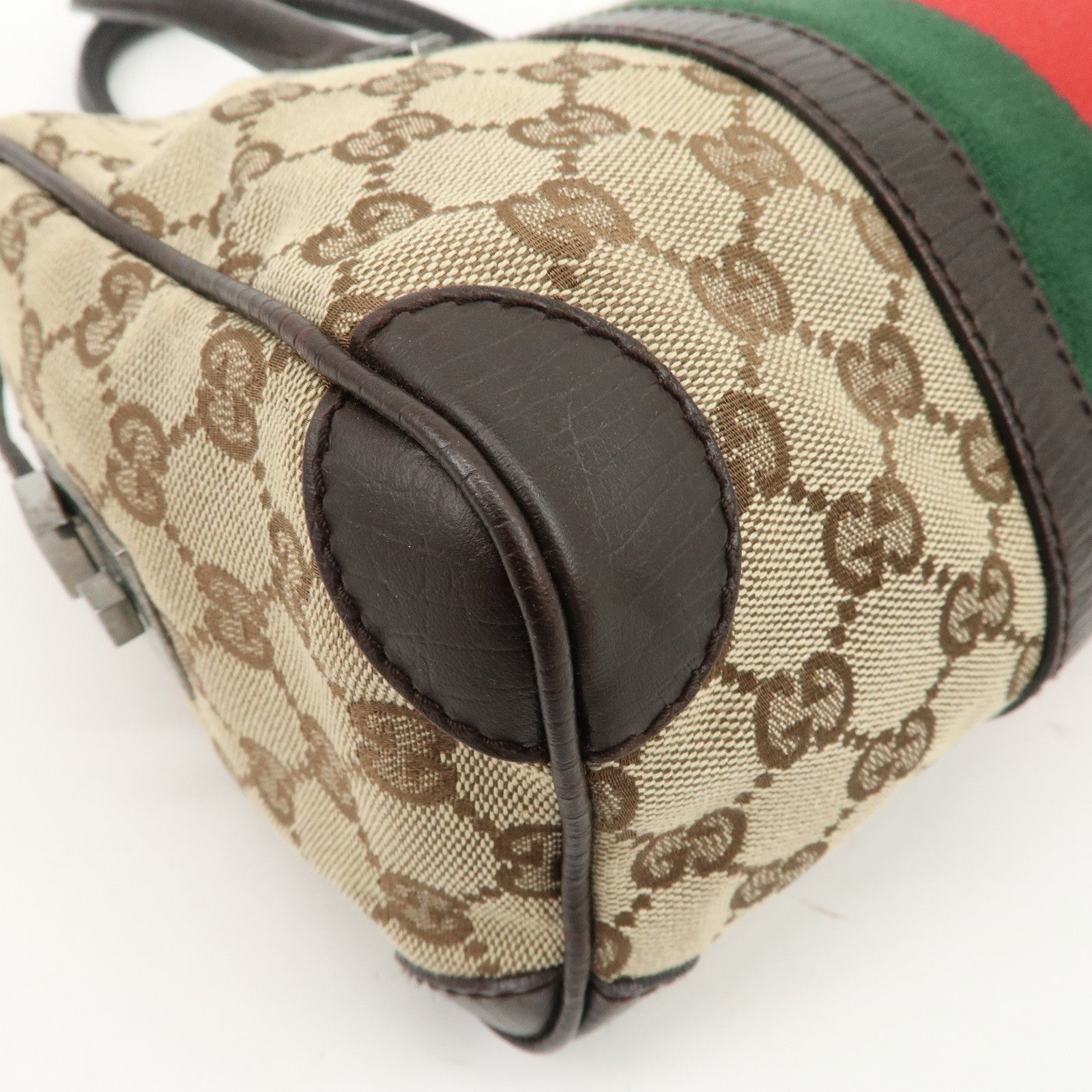 GUCCI GG Canvas Leather Mini Boston Bag Beige Brown 30458