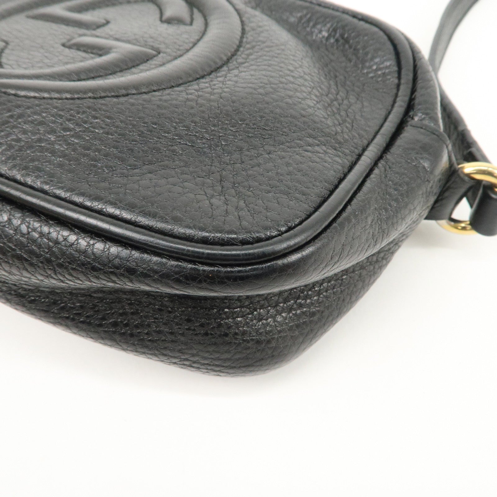 GUCCI Soho Interlocking G Leather Shoulder Bag Black 347994