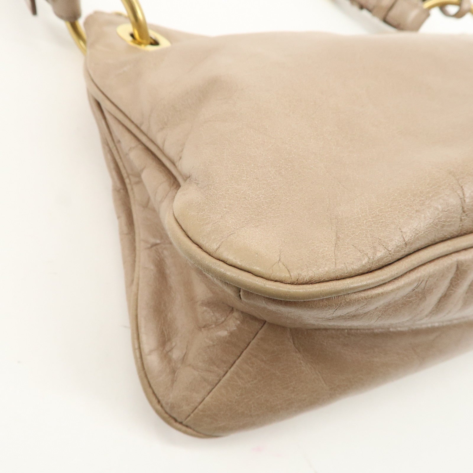 PRADA Leather Shoulder Bag Hand Bag Beige BR4984